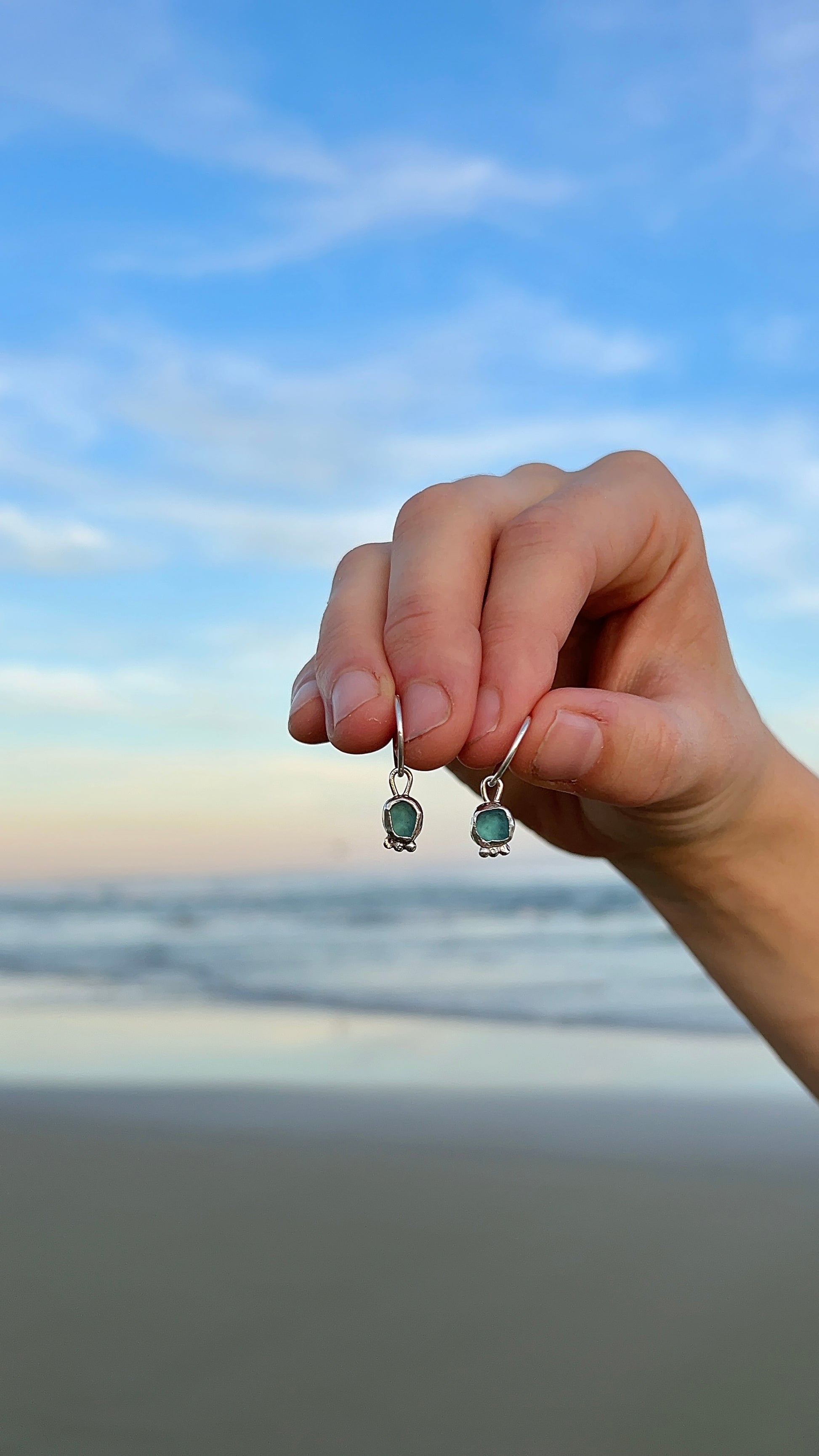aqua seaglass hoops with accent detail