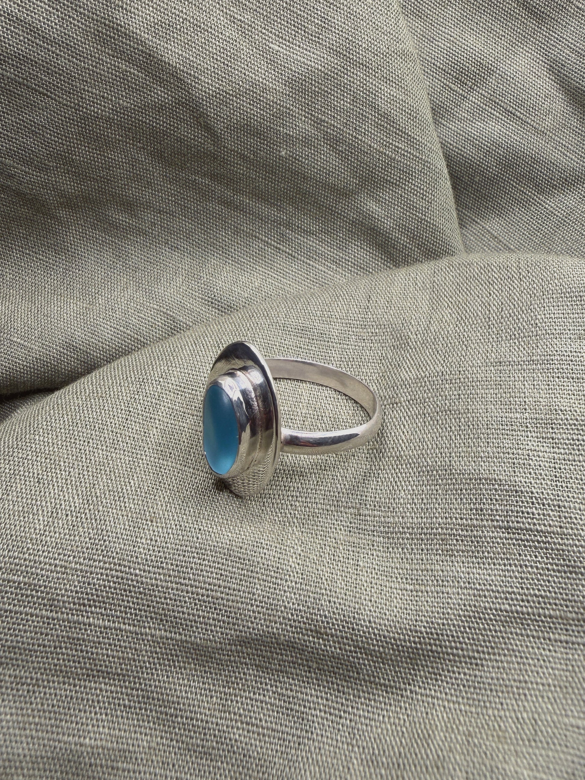 blue seaglass ring size P (US 8)