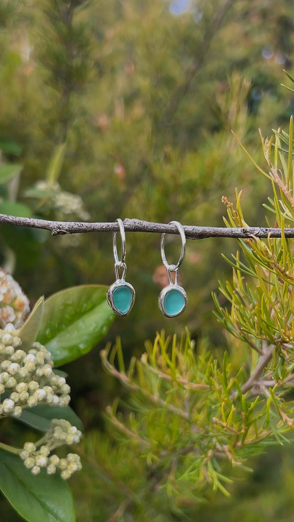 aqua seaglass hoops
