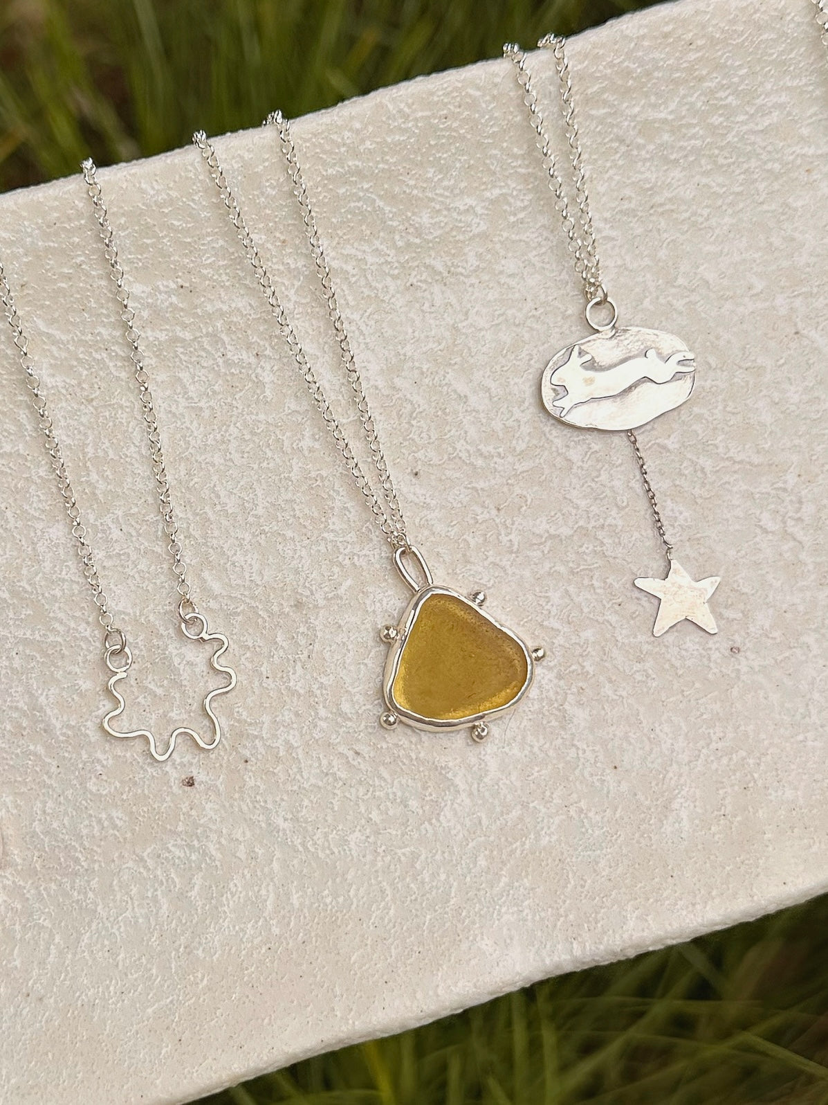 yellow seaglass sun necklace
