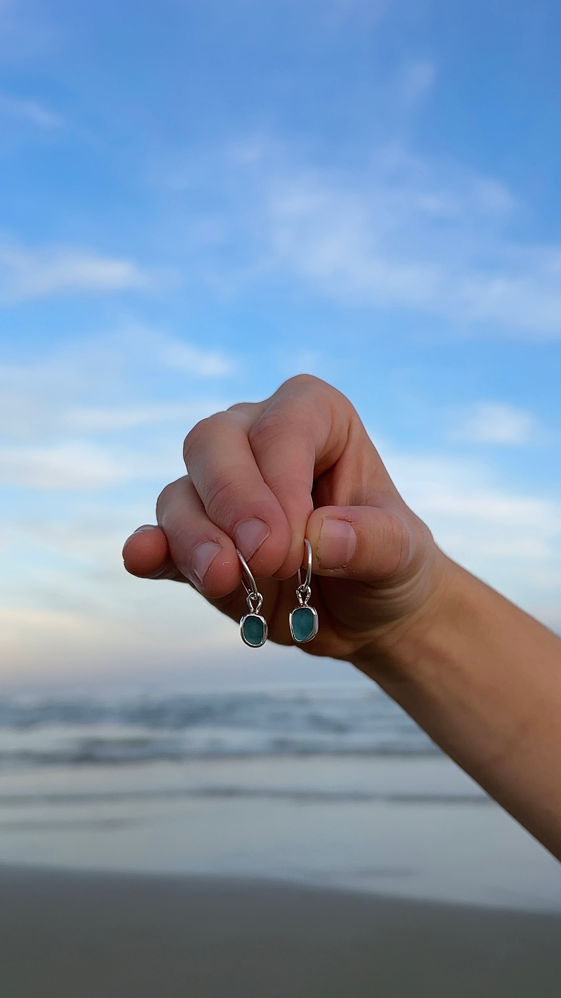 light blue seaglass hoops
