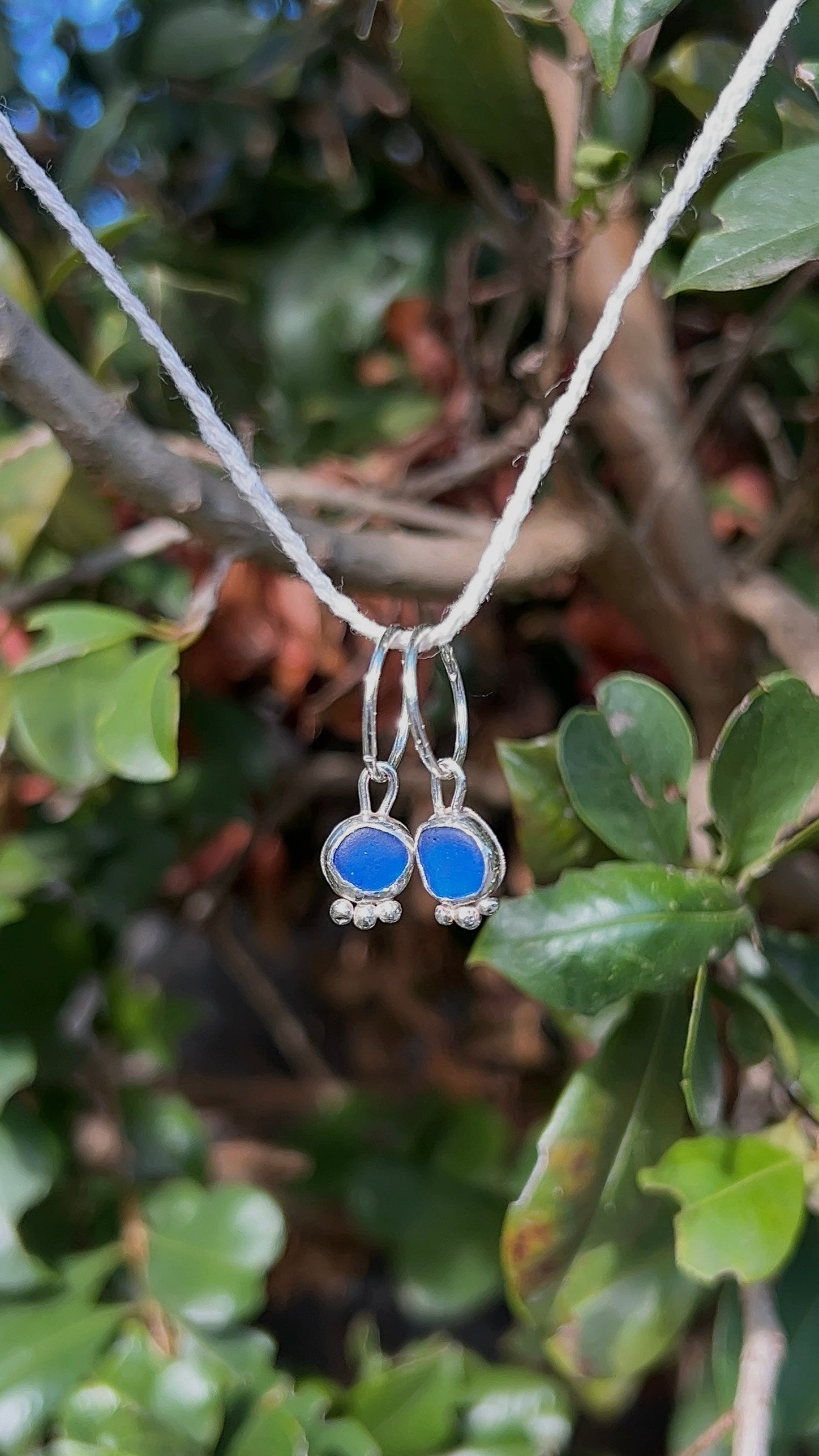 cobalt blue seaglass hoops with accent detail