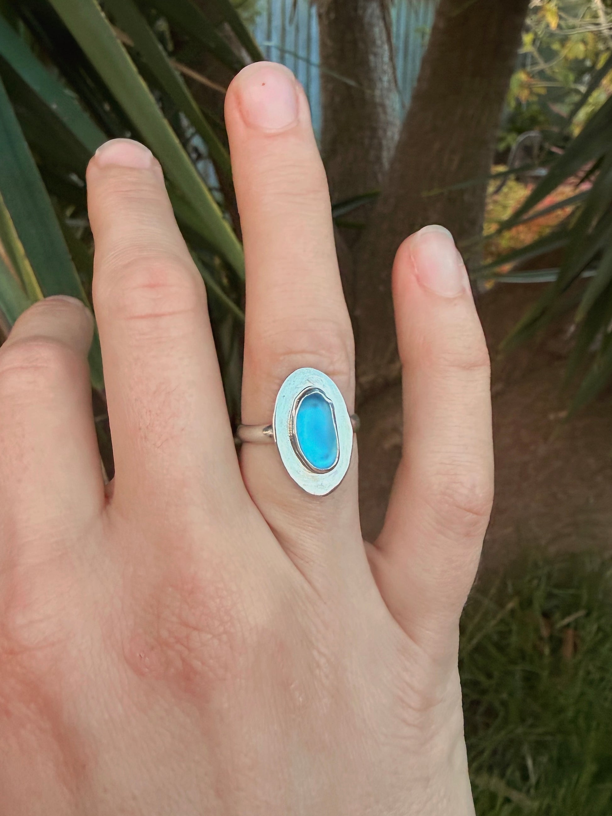 blue seaglass ring size P (US 8)