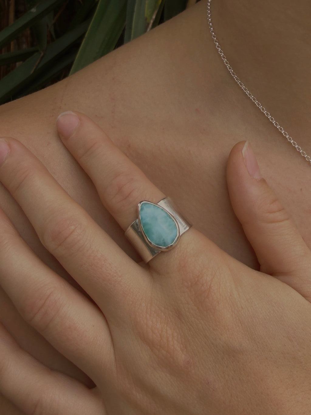 natural larimar ring (adjustable large size - U to Z)
