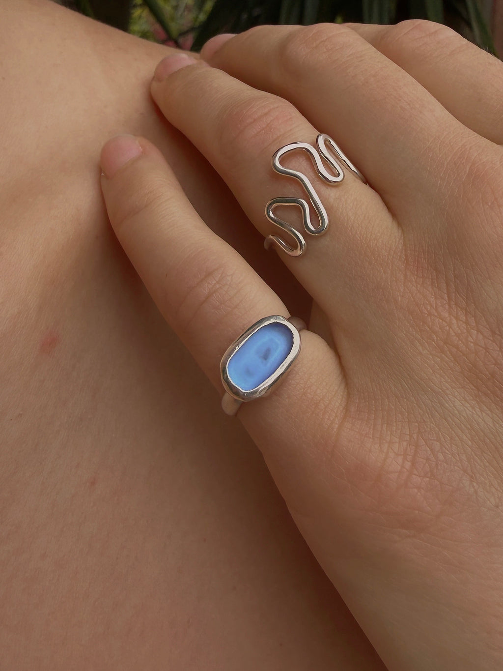 blueish lilac seaglass ring size L (US 6)