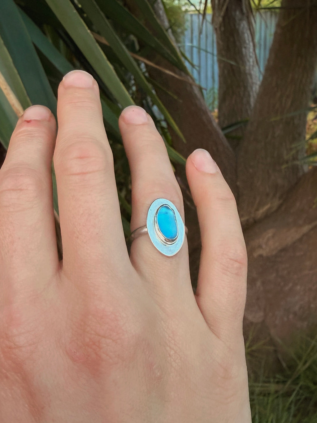 blue seaglass ring size P (US 8)