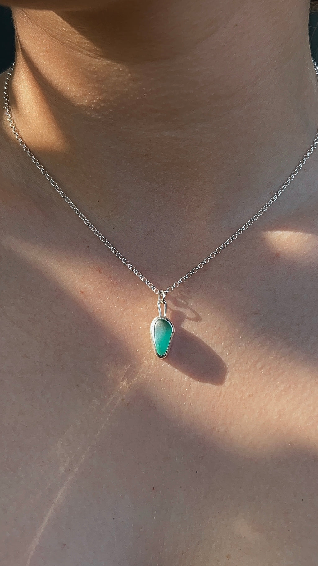 teal blue seaglass necklace