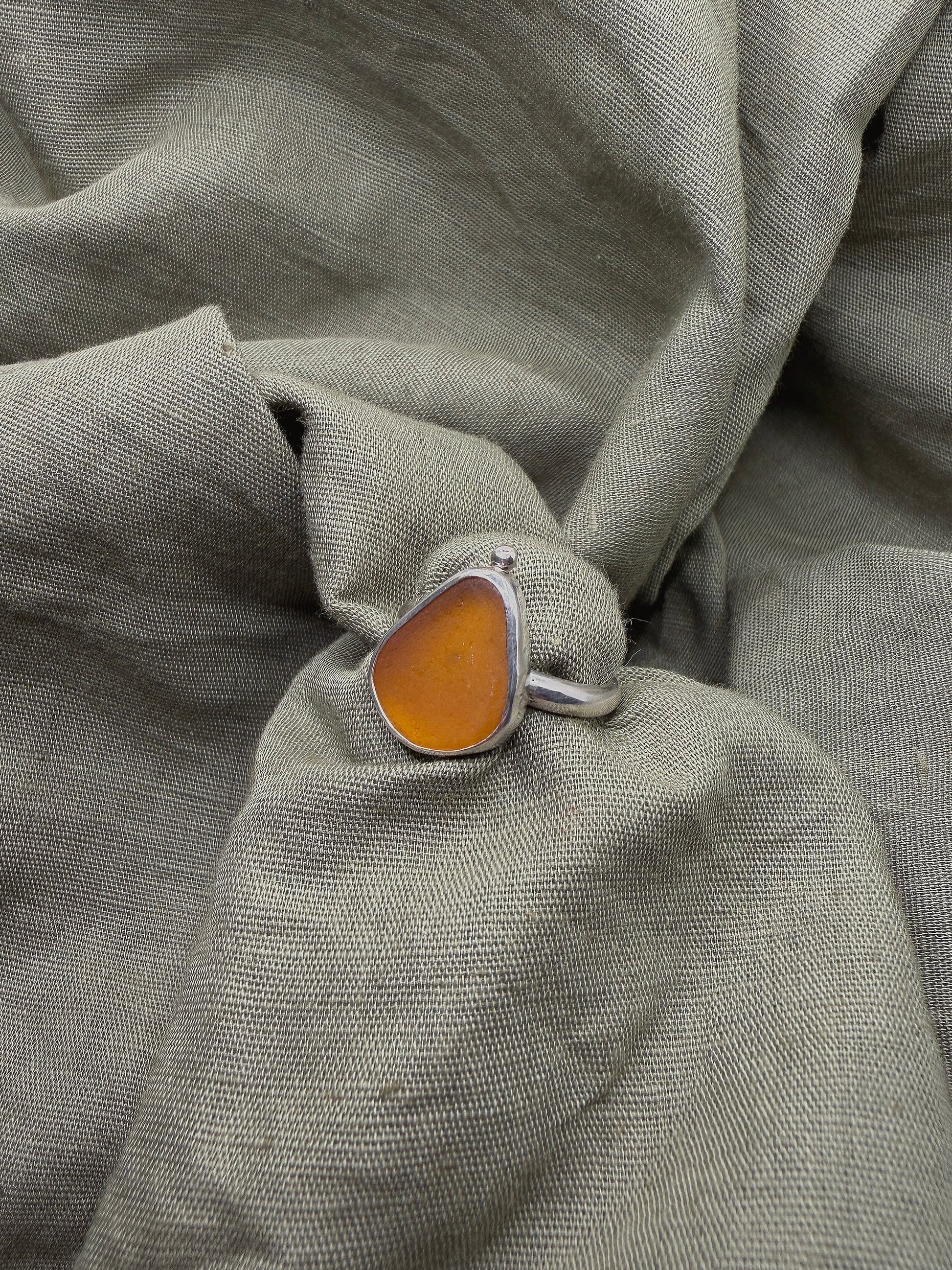 amber seaglass ring size S (US 9.5)