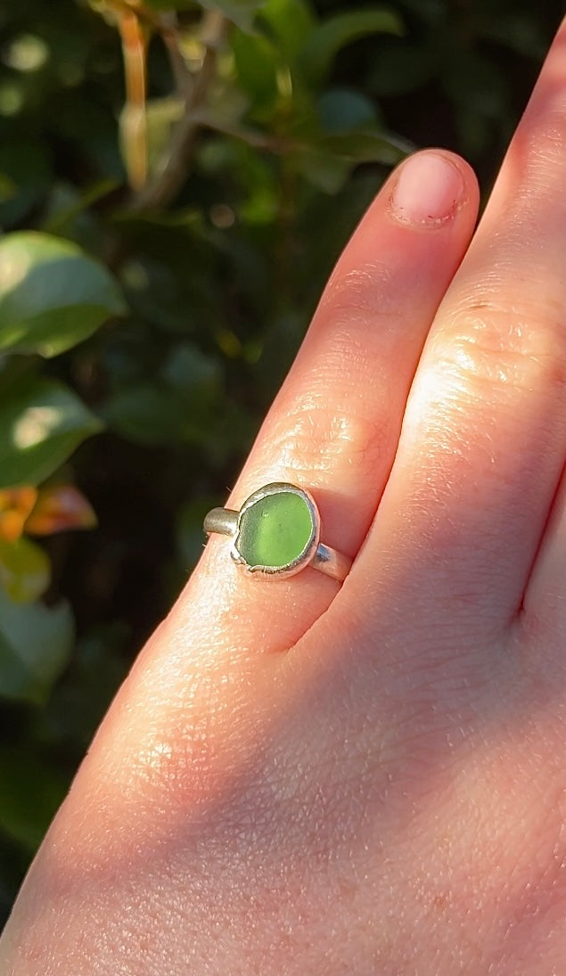 green seaglass ring size N