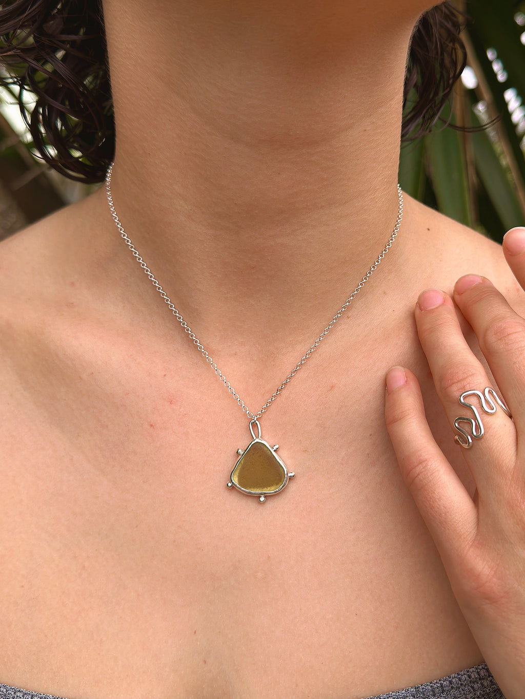 yellow seaglass sun necklace