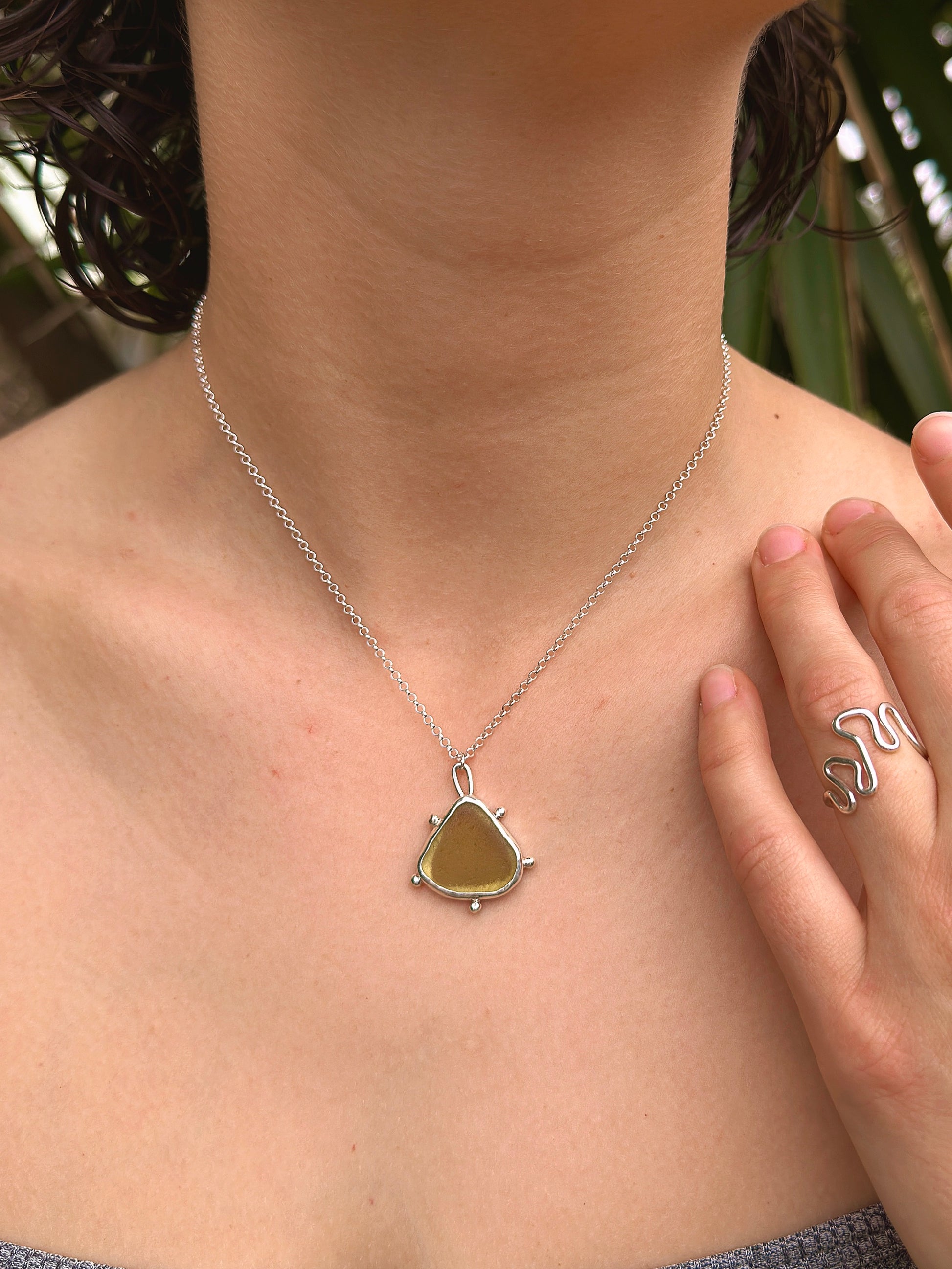 yellow seaglass sun necklace