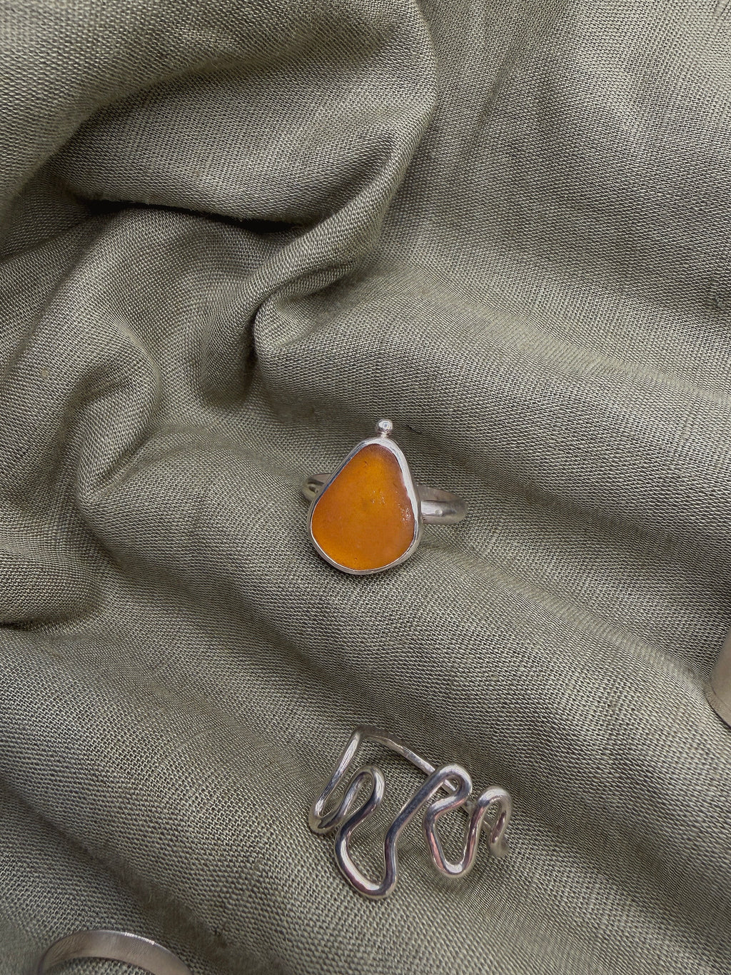 amber seaglass ring size S (US 9.5)