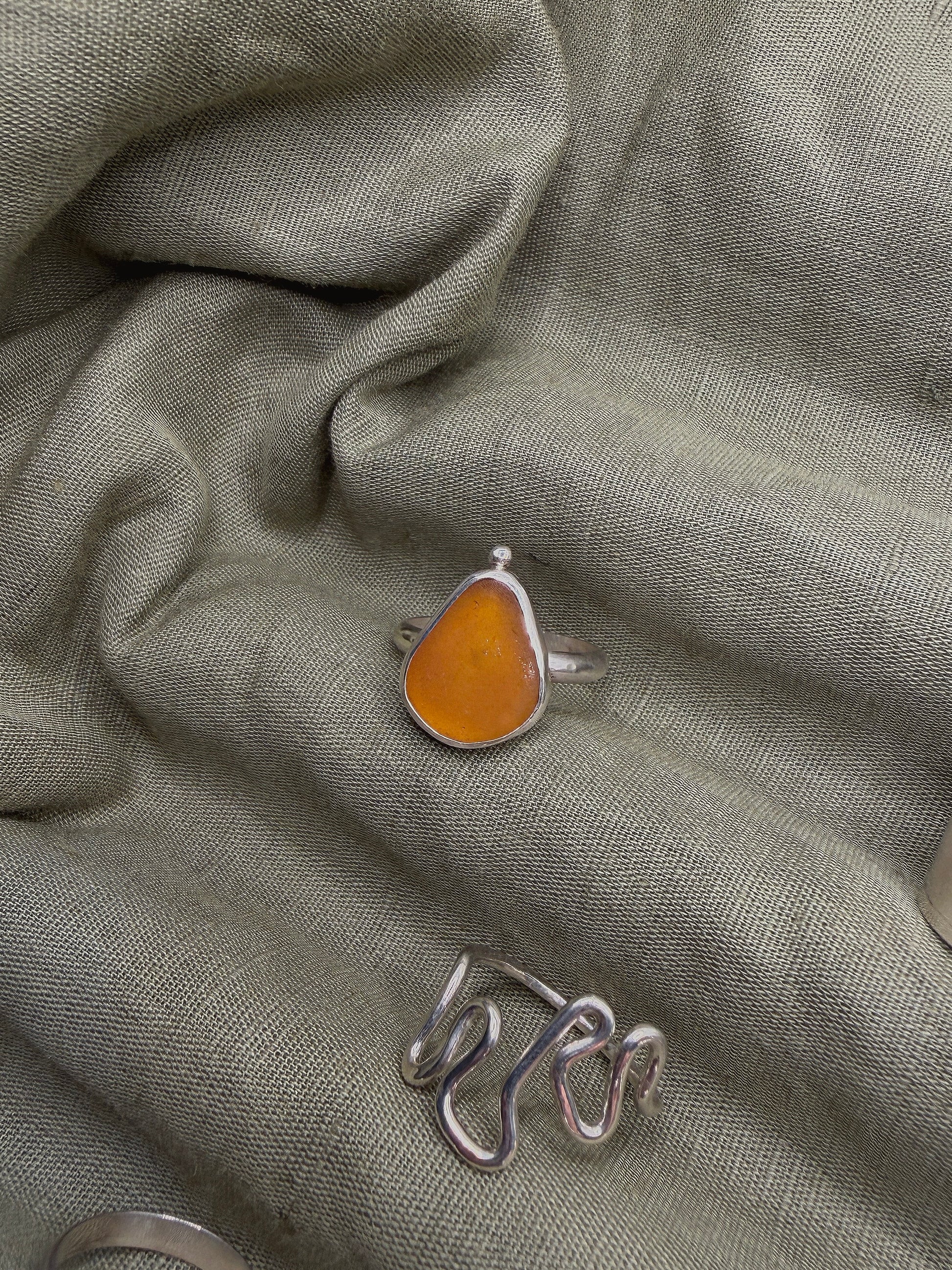 amber seaglass ring size S (US 9.5)