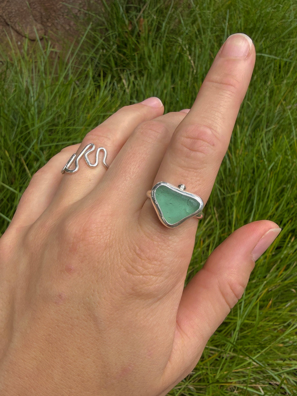 seafoam seaglass ring size R½ (US 9.25)