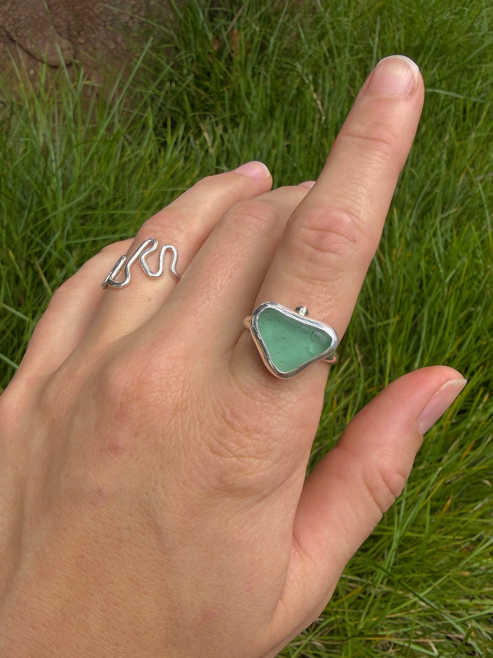 seafoam seaglass ring size R½ (US 9.25)