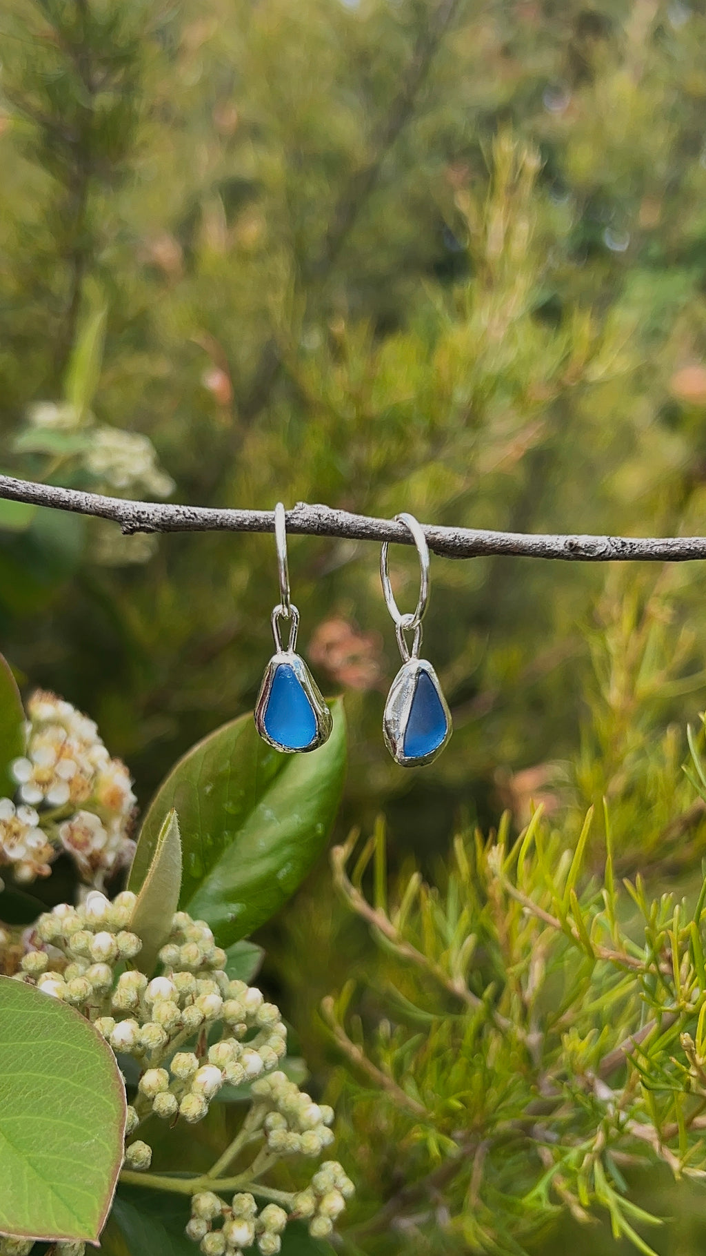 blue seaglass hoops