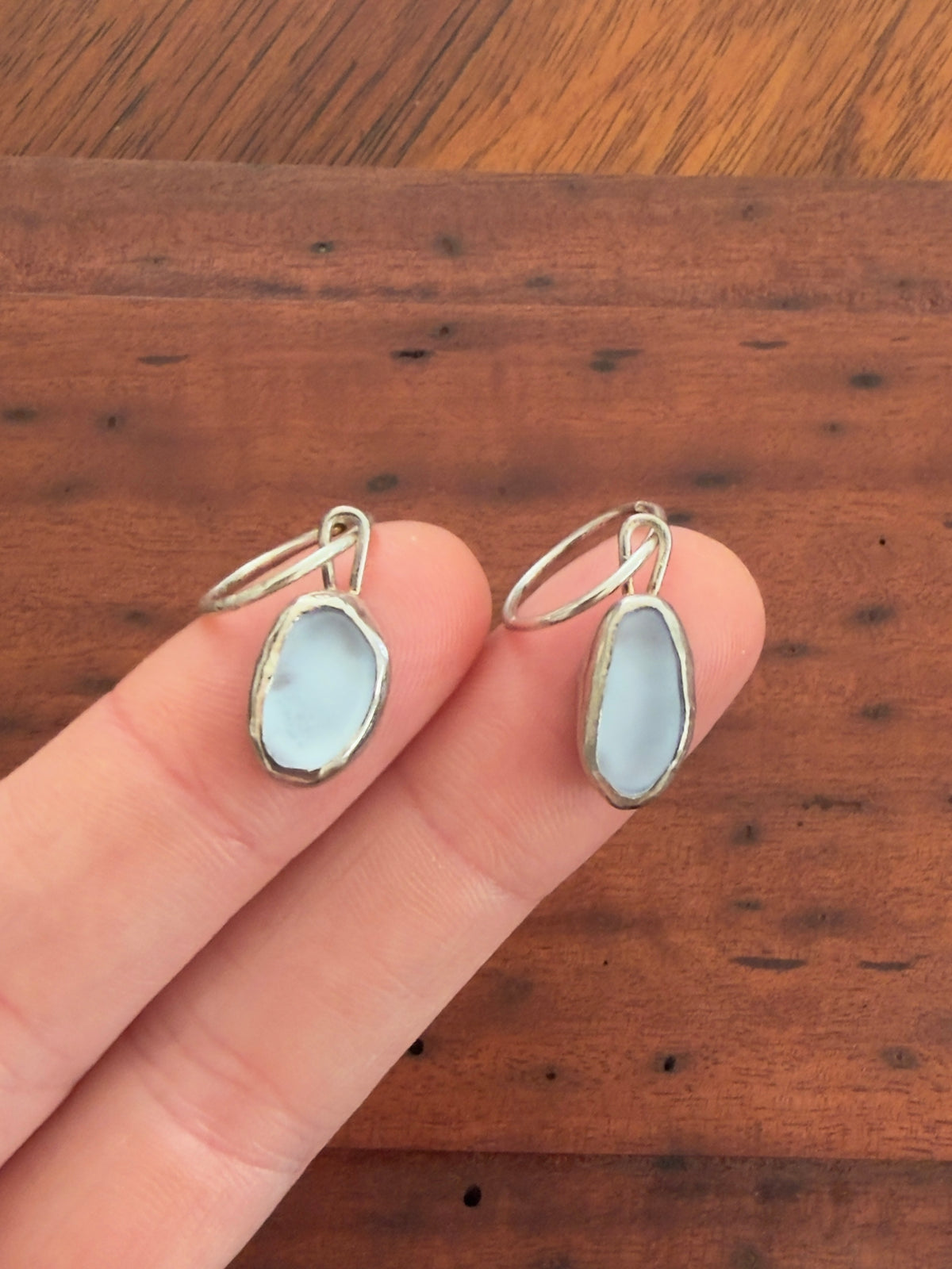 light blue seaglass hoops