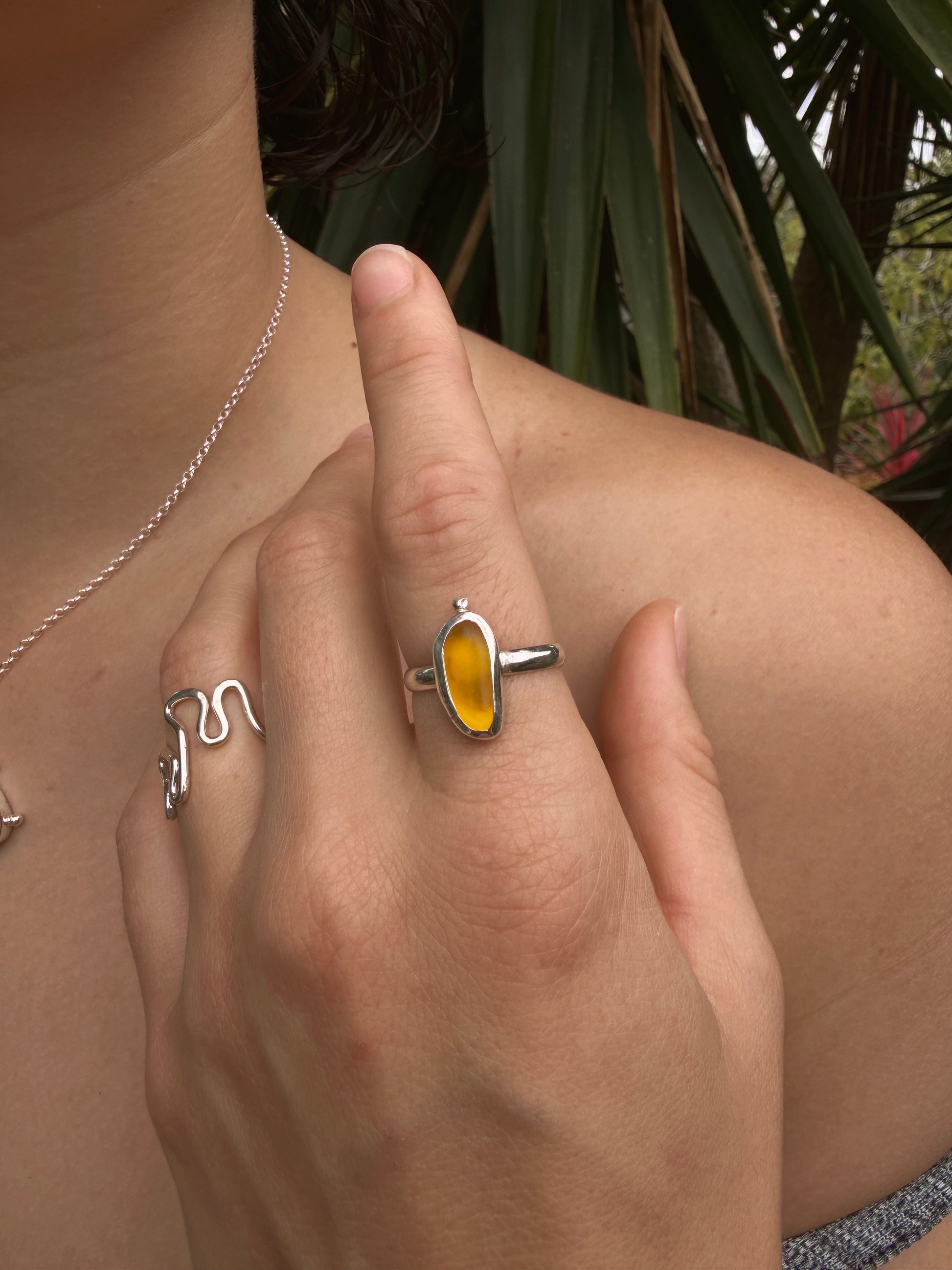 warm yellow seaglass ring size S (US 9.5)