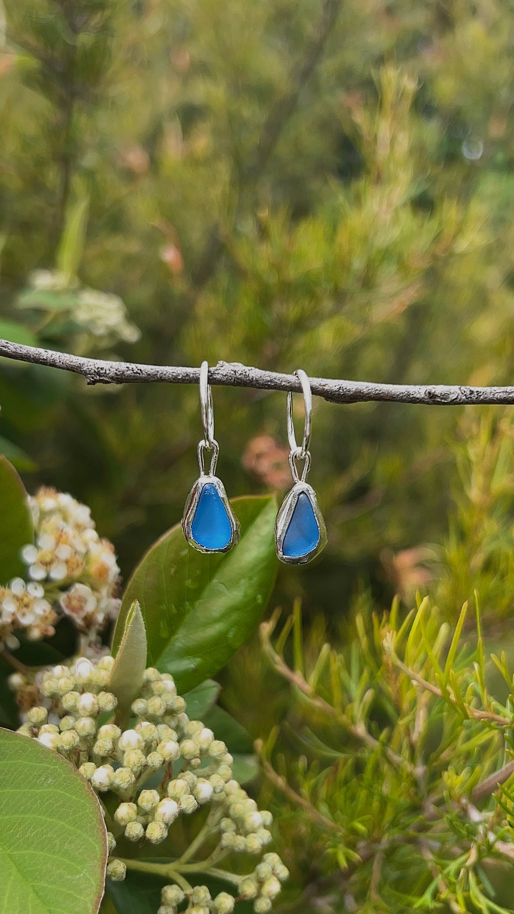 blue seaglass hoops