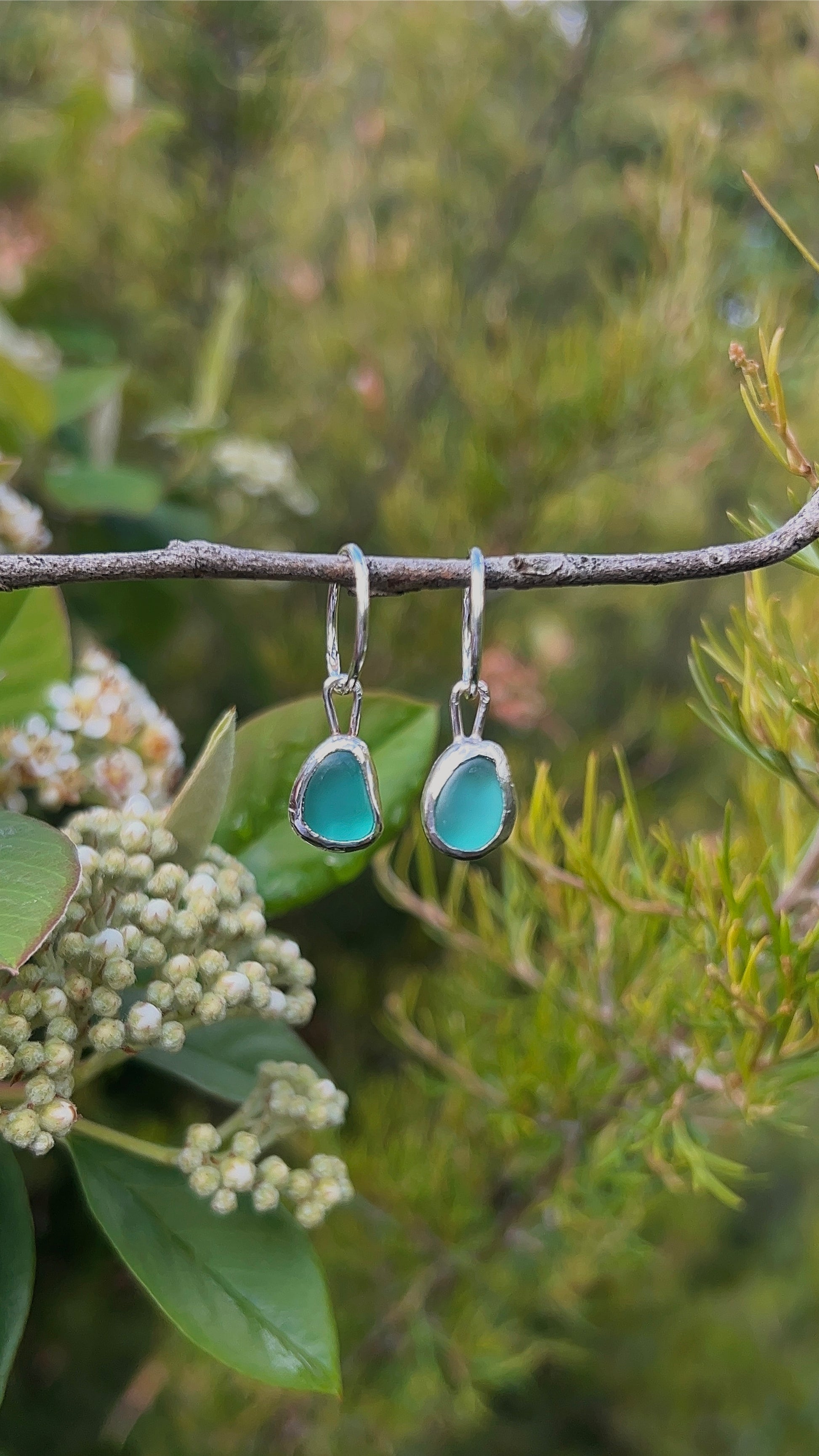aqua seaglass hoops
