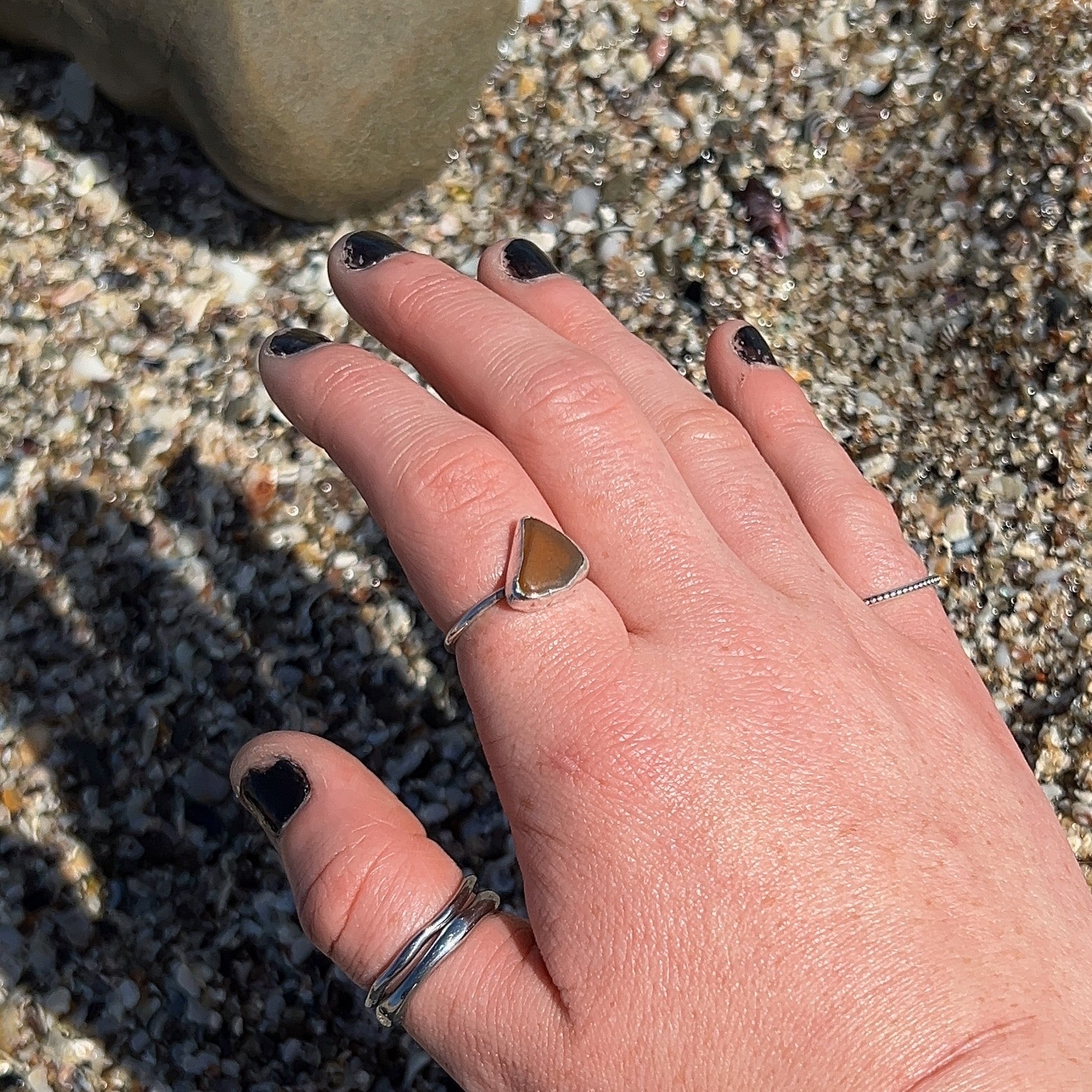 burnt umber seaglass ring (AU/UK size S)