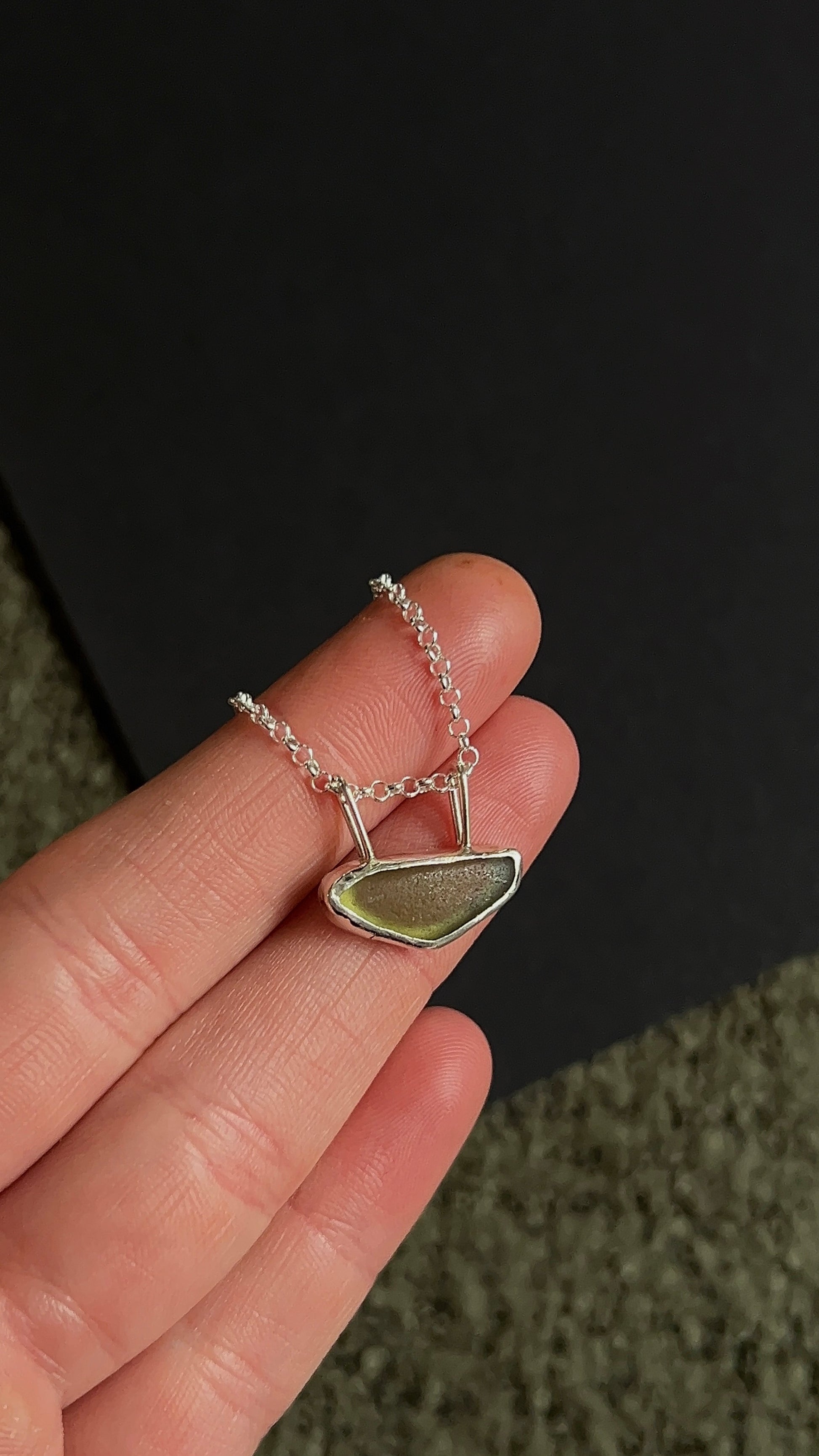 long green seaglass pendant necklace
