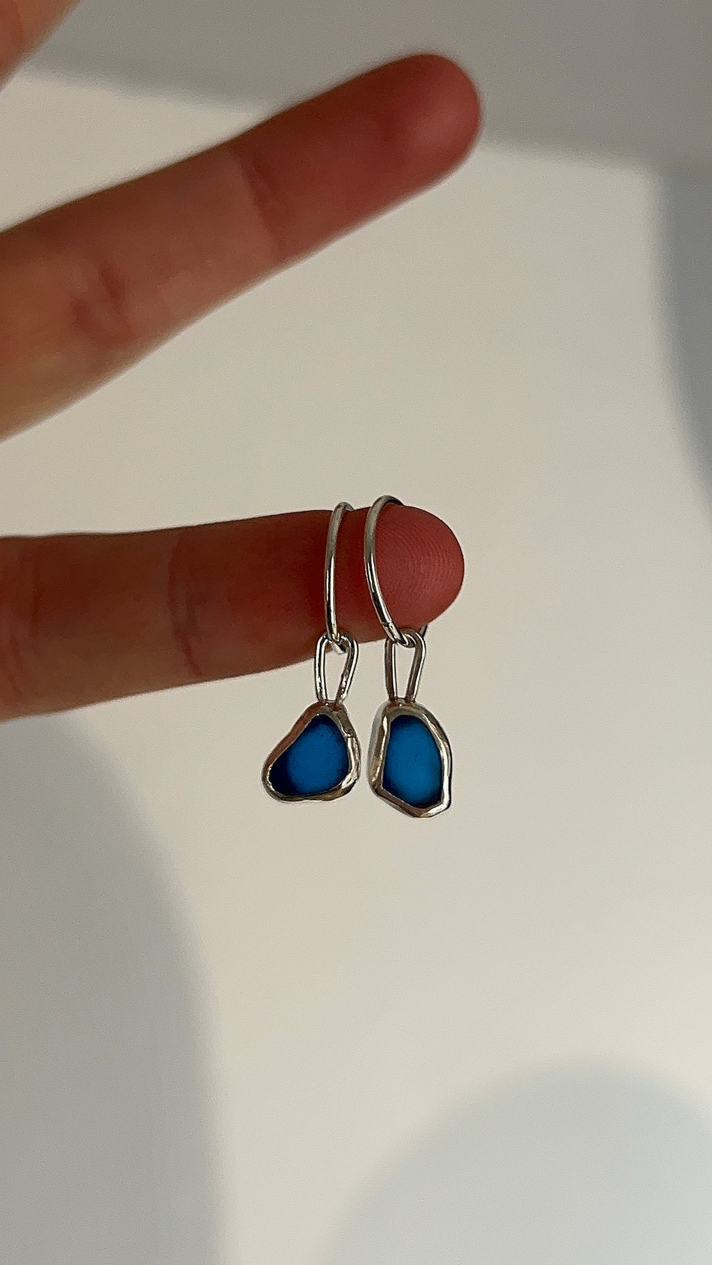 cobalt blue seaglass hoop earrings