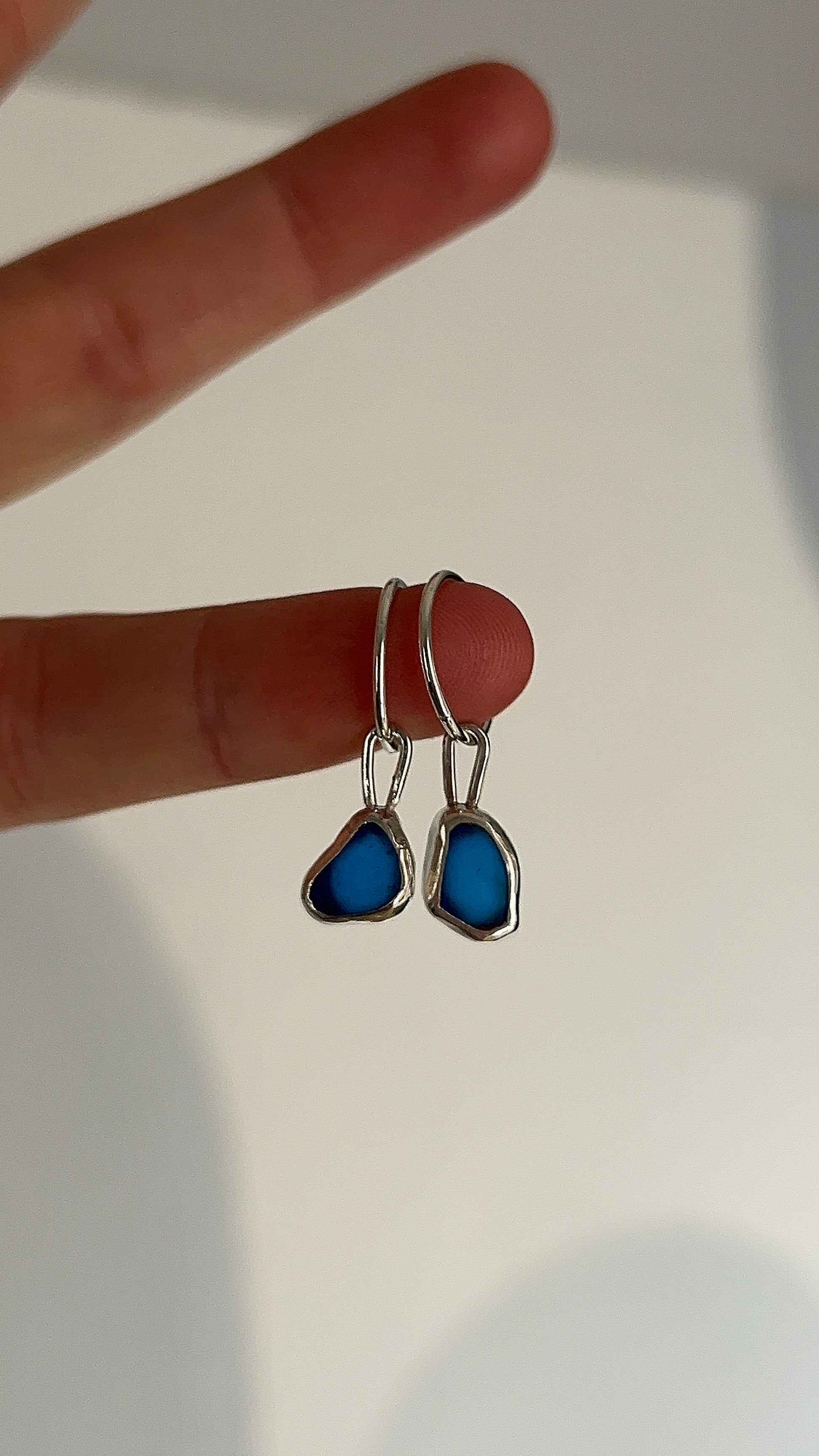 cobalt blue seaglass hoop earrings