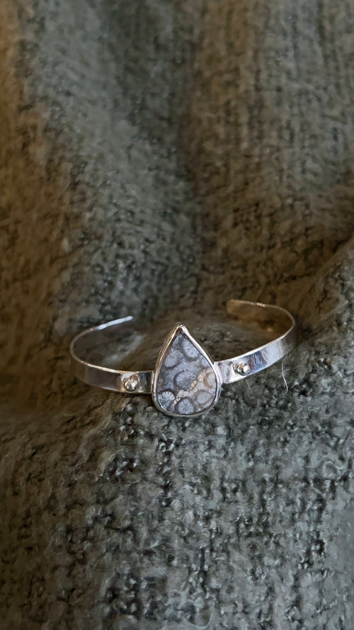 accent ball tear drop fossil coral bracelet cuff