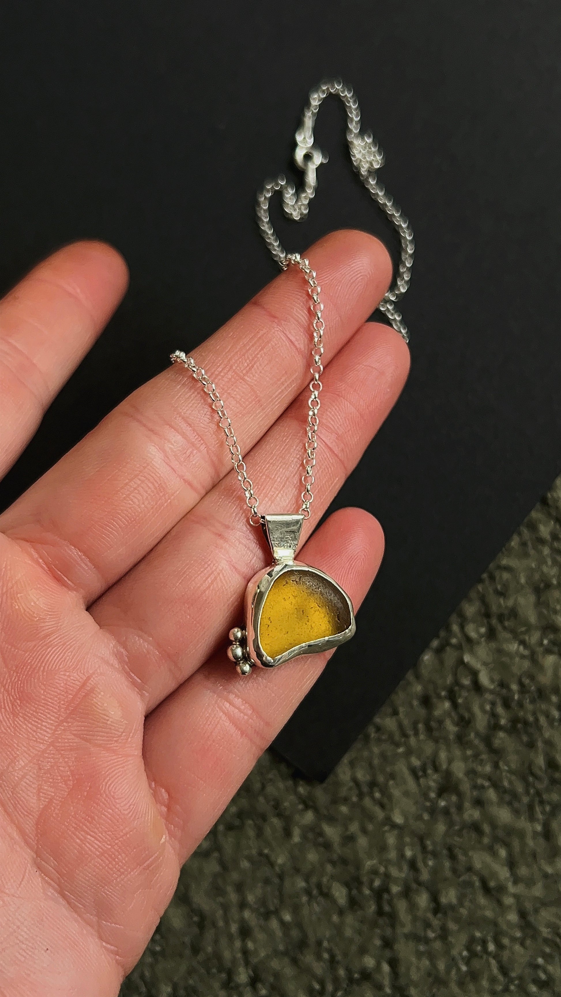 yellow seaglass pendant necklace