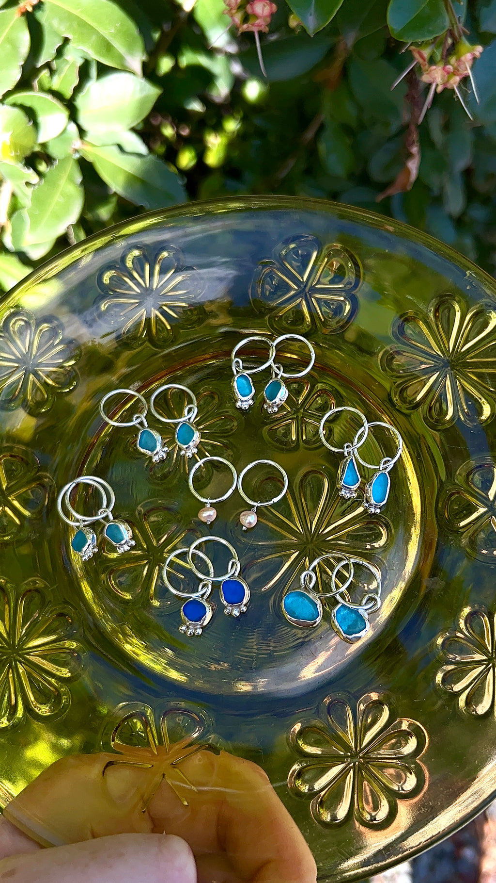 aqua seaglass hoops with accent detail
