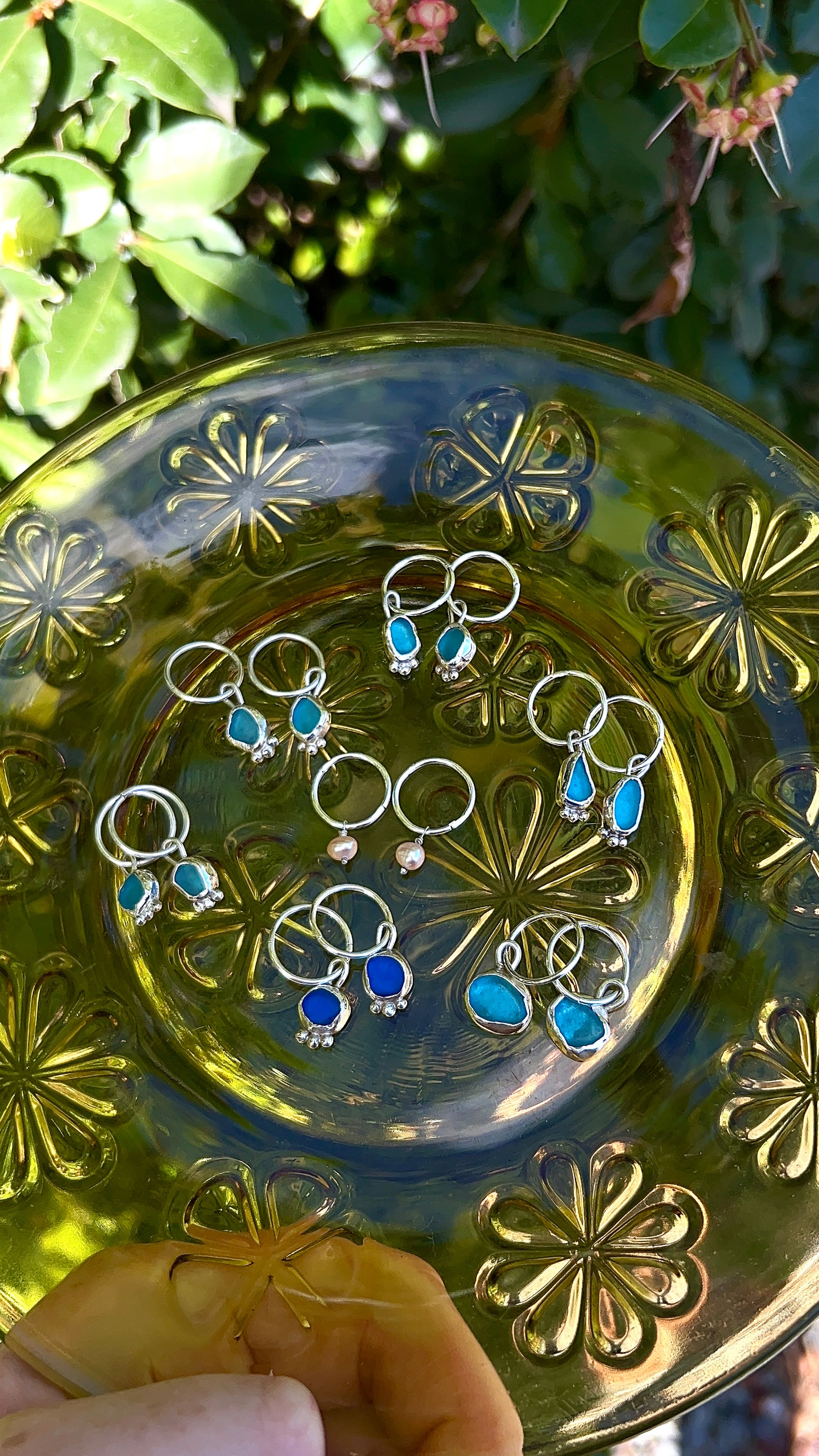aqua seaglass hoops with accent detail