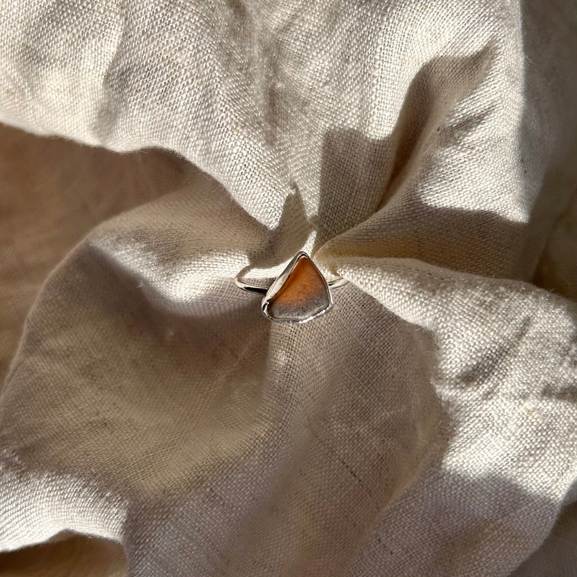 burnt umber seaglass ring (AU/UK size S)