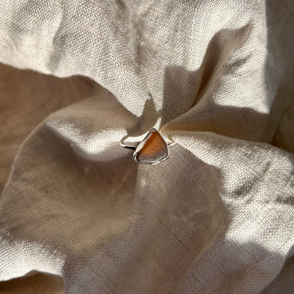 burnt umber seaglass ring (AU/UK size S)