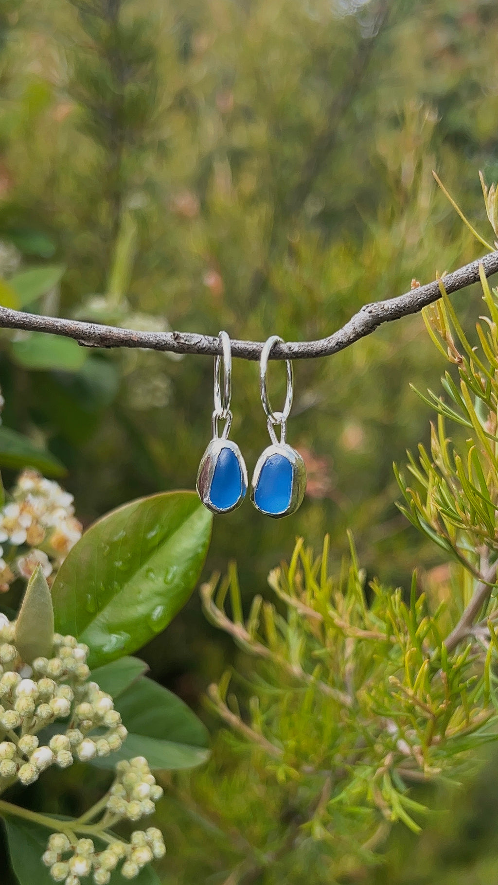 blue seaglass hoops
