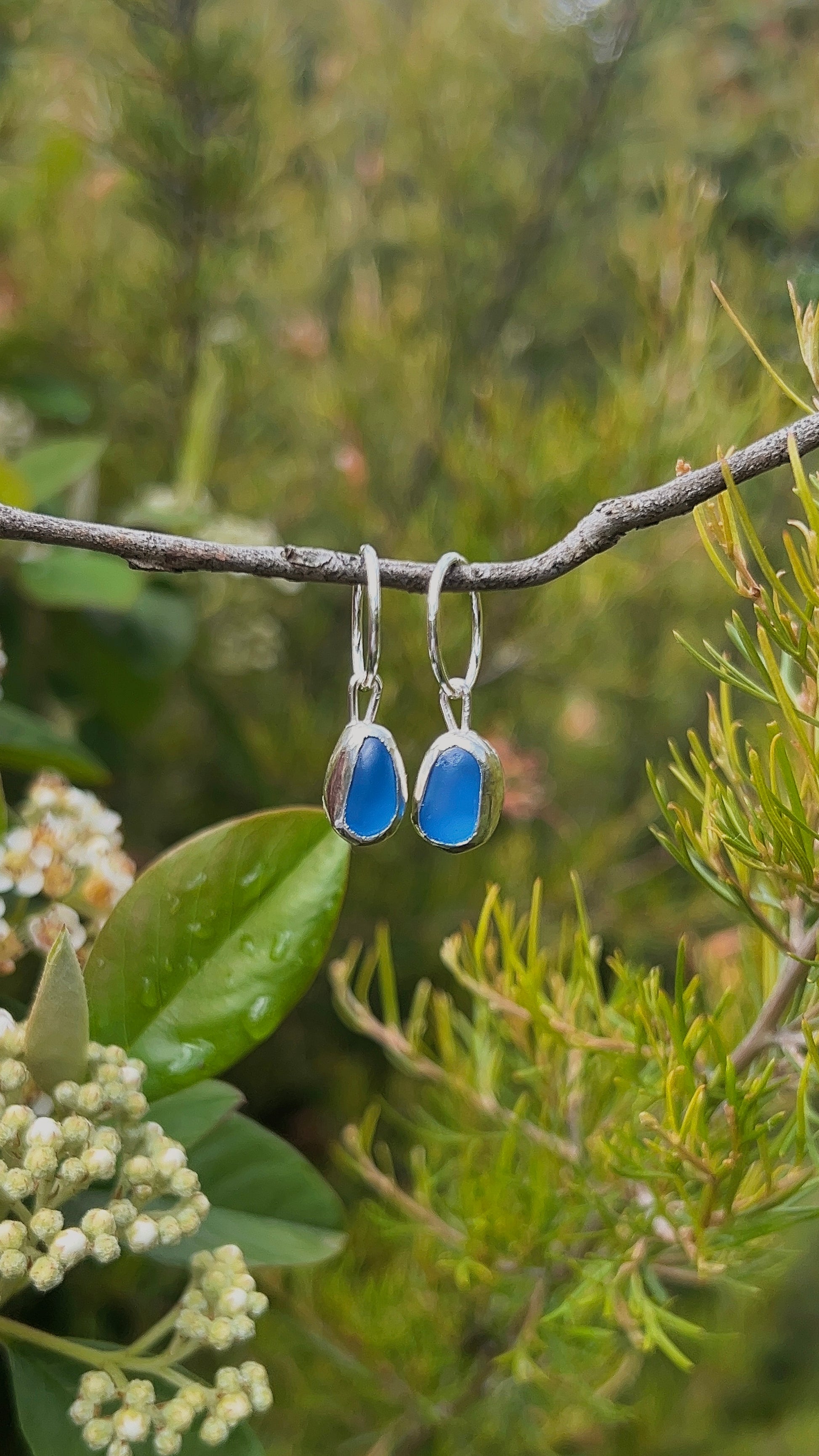 blue seaglass hoops