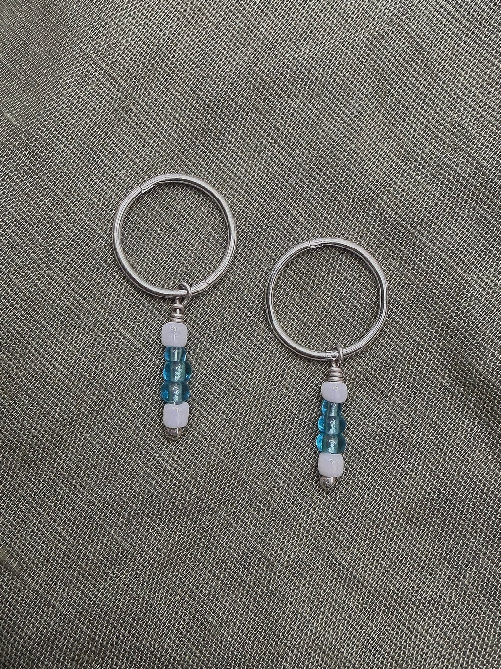 blue glass bead sleeper hoops