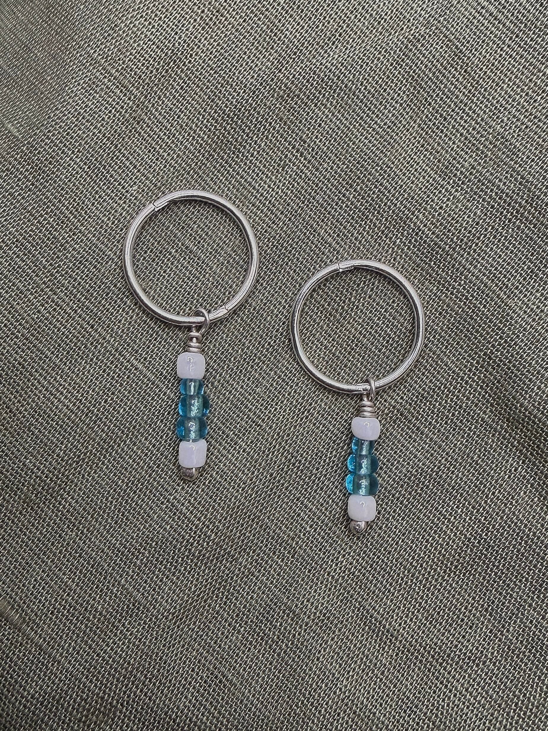 blue glass bead sleeper hoops