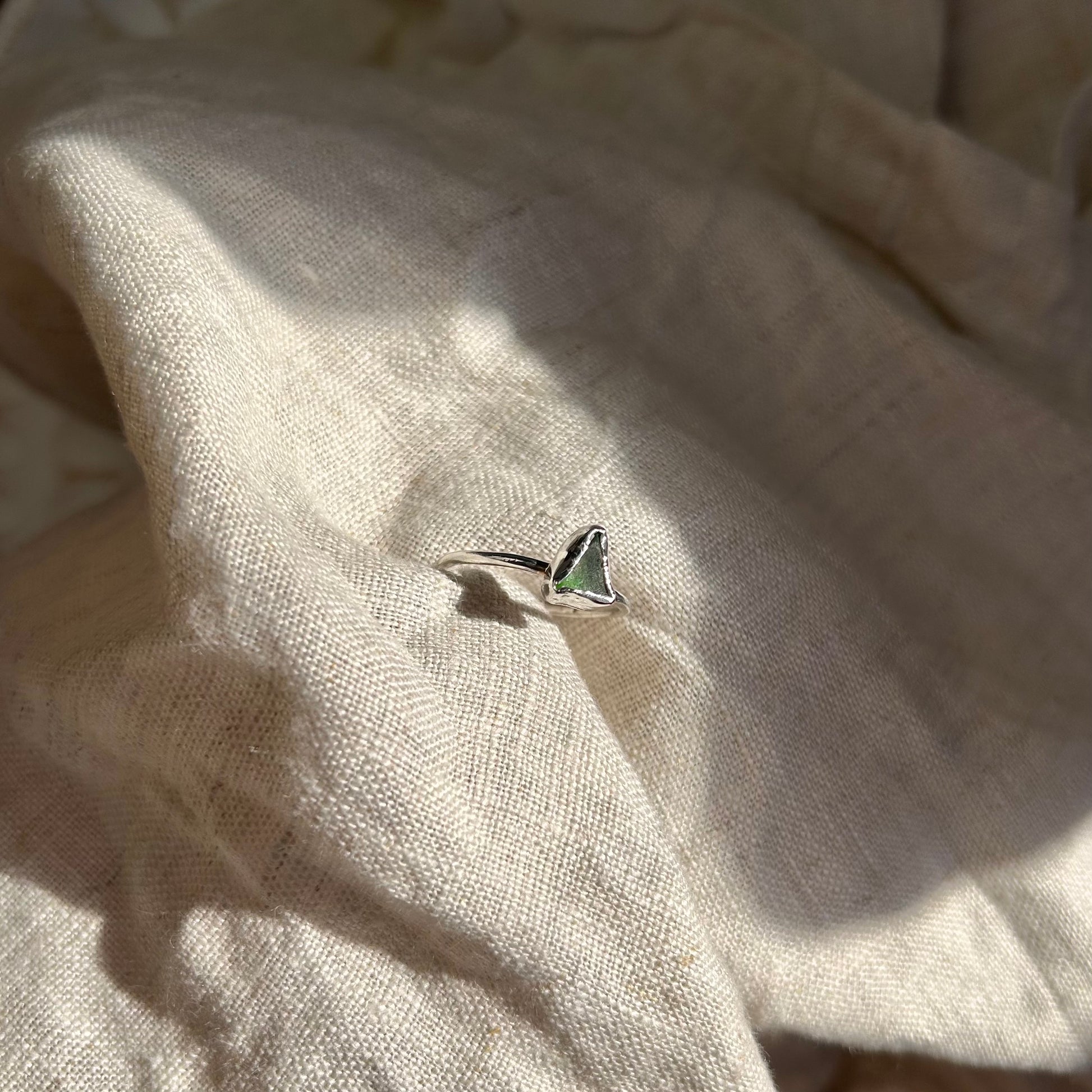 tiny green seaglass ring (AU/UK size U)