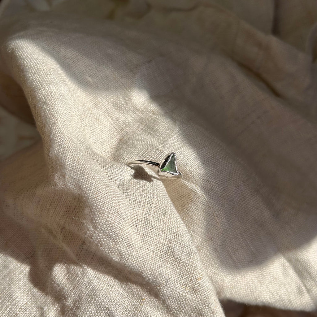 tiny green seaglass ring (AU/UK size U)