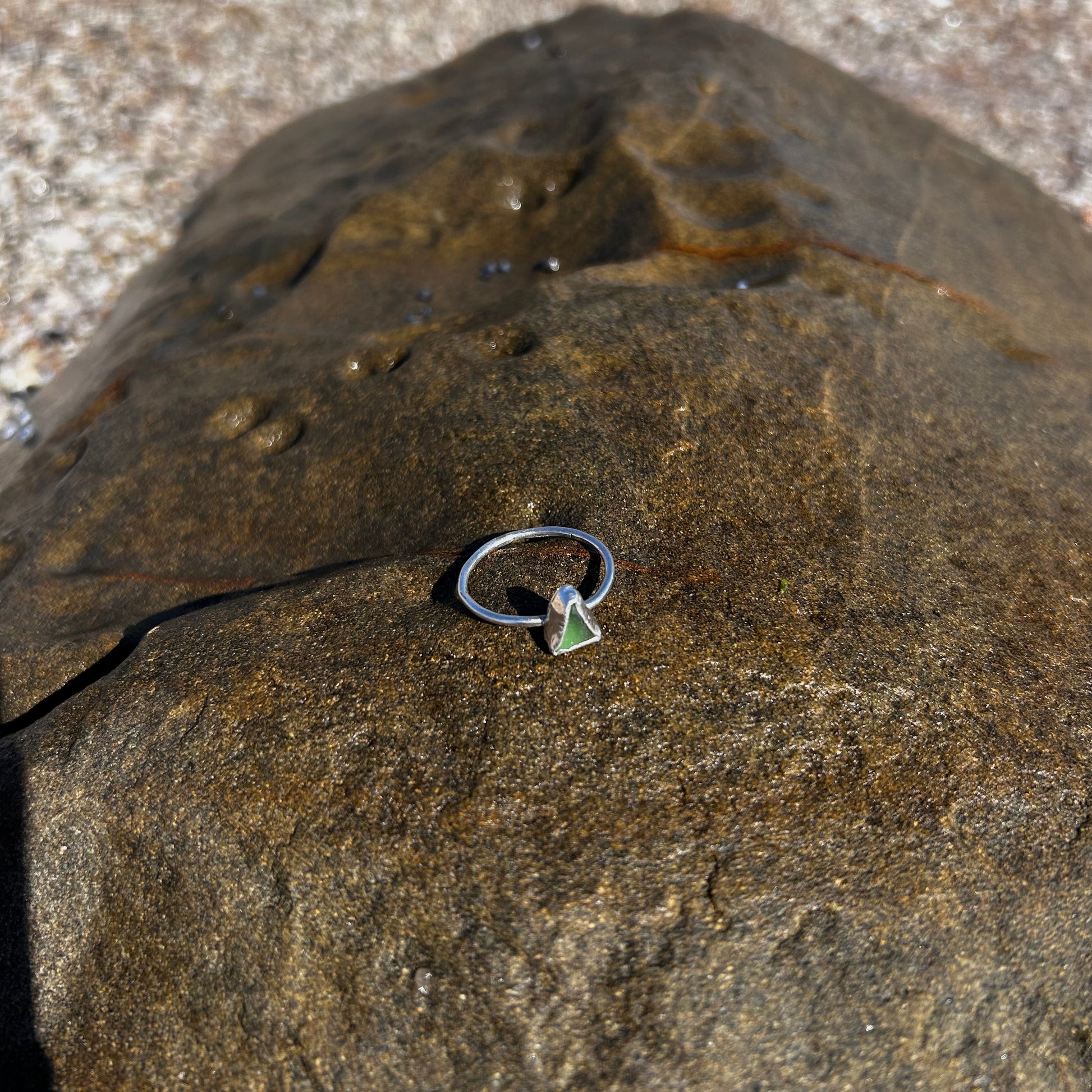 tiny green seaglass ring (AU/UK size U)