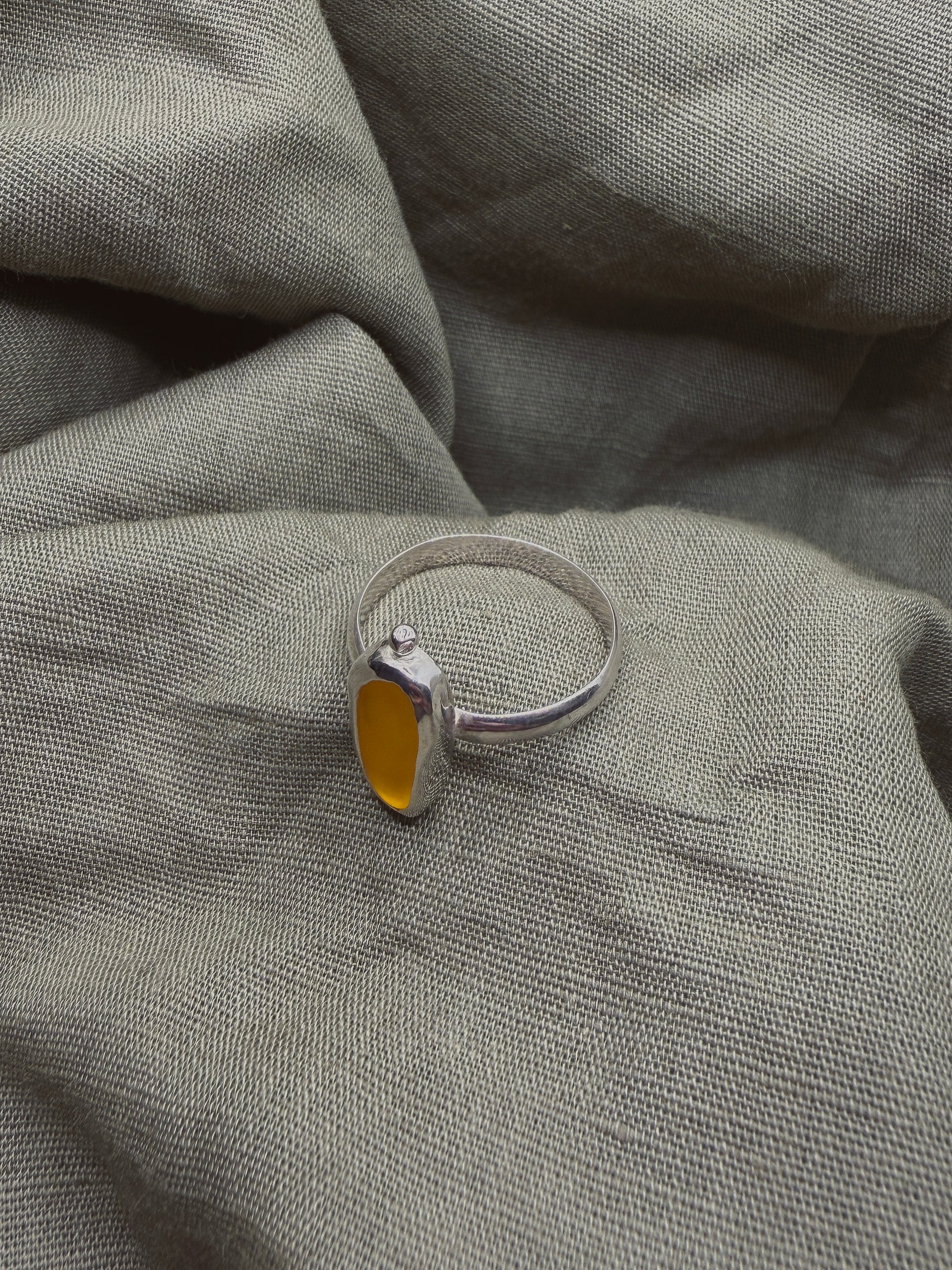 warm yellow seaglass ring size S (US 9.5)