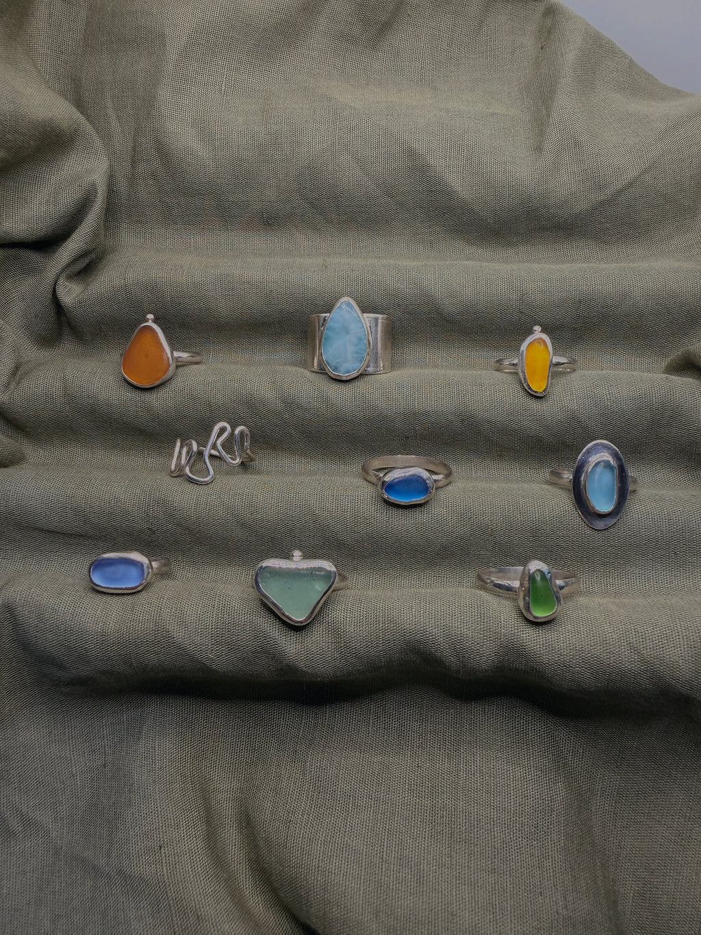 amber seaglass ring size S (US 9.5)