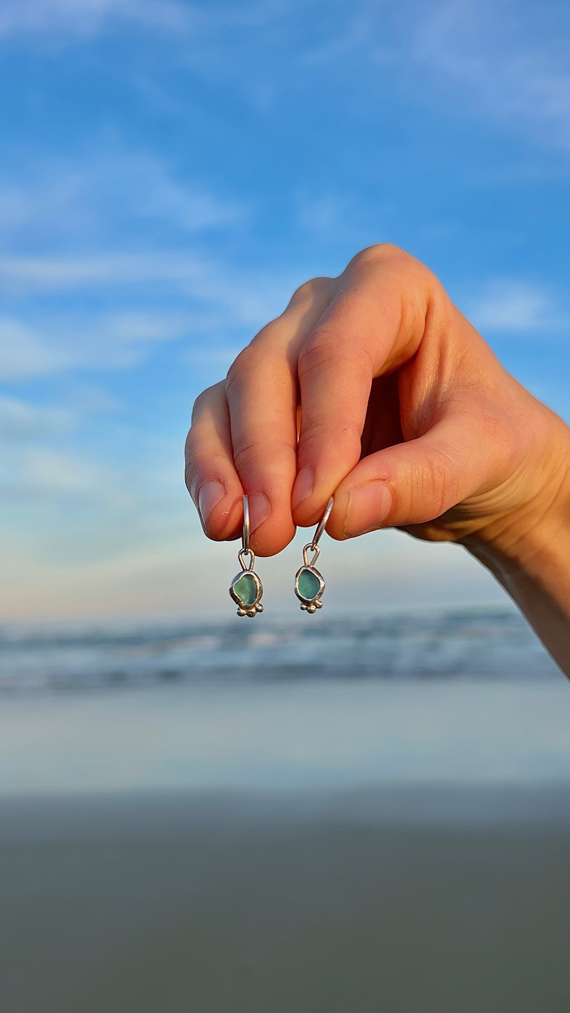 aqua blue seaglass hoops with accent detail