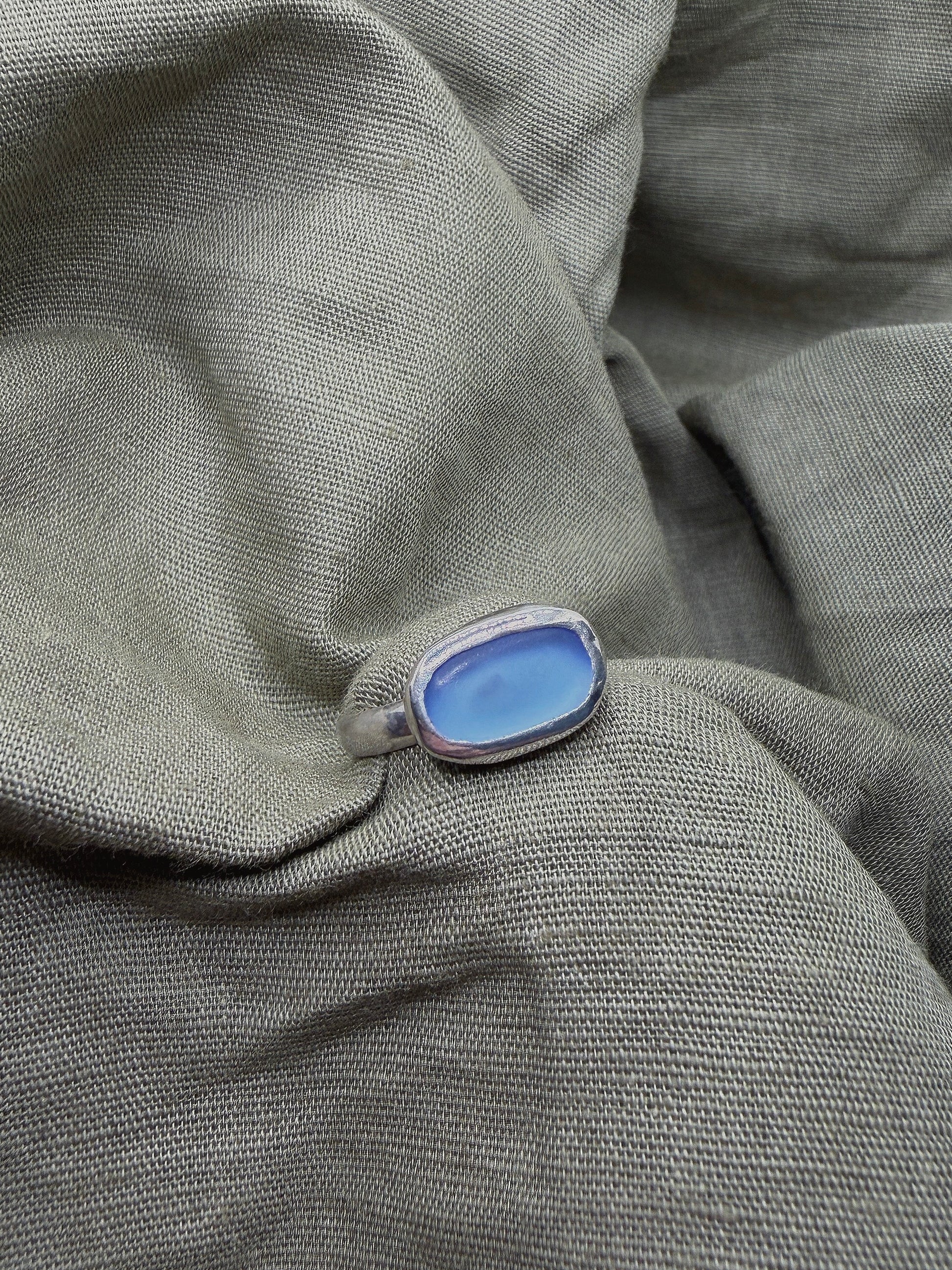 blueish lilac seaglass ring size L (US 6)