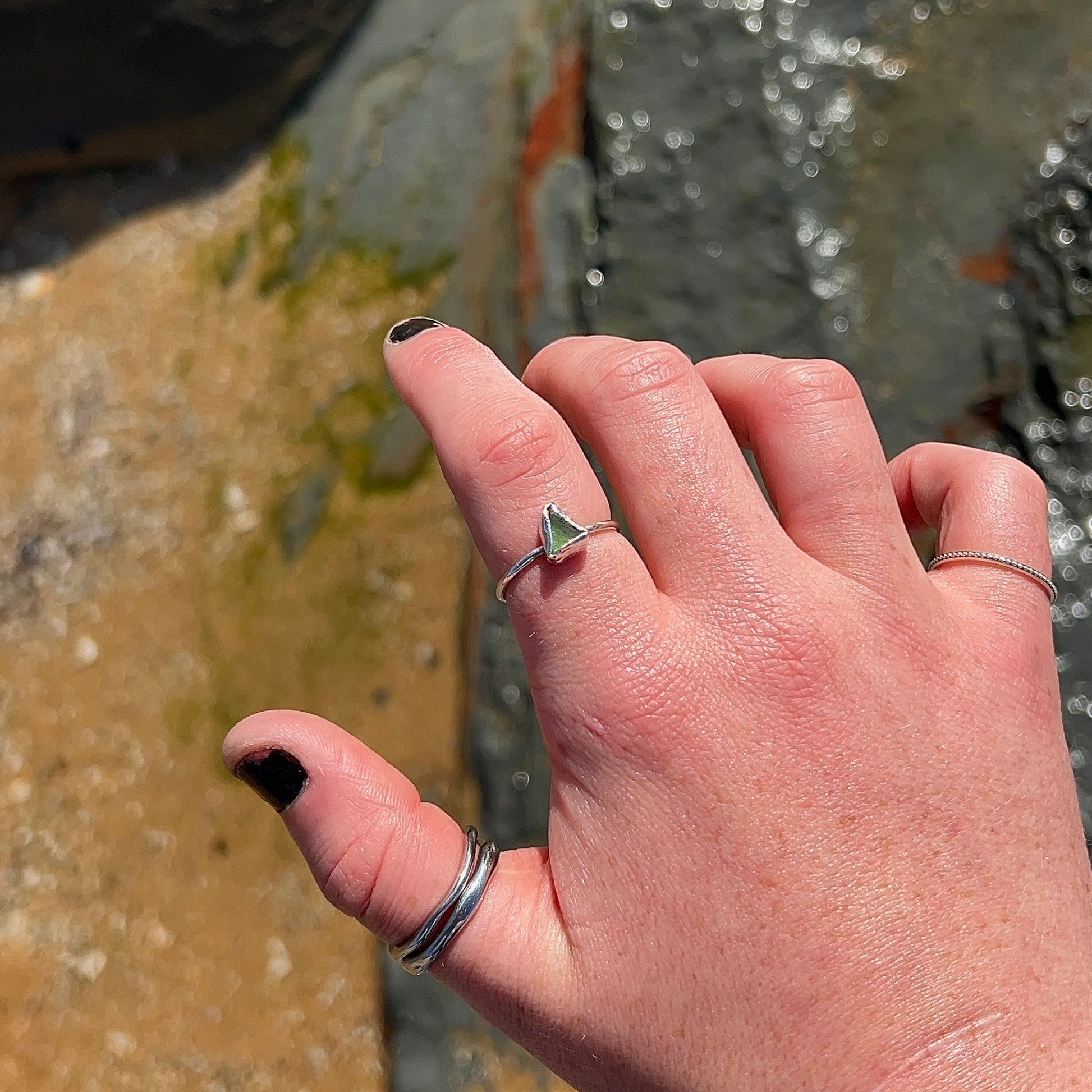 tiny green seaglass ring (AU/UK size U)