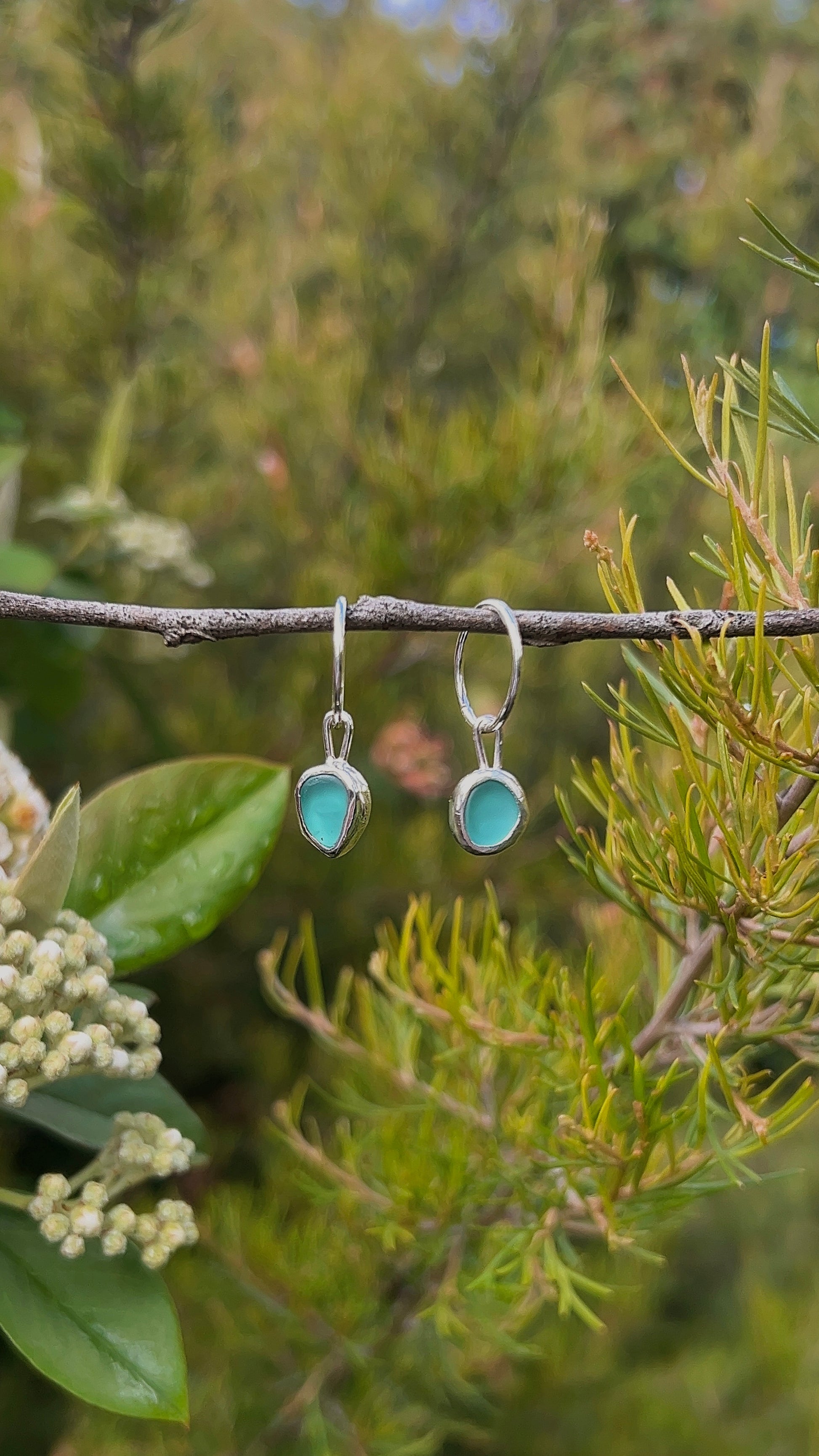 aqua seaglass hoops