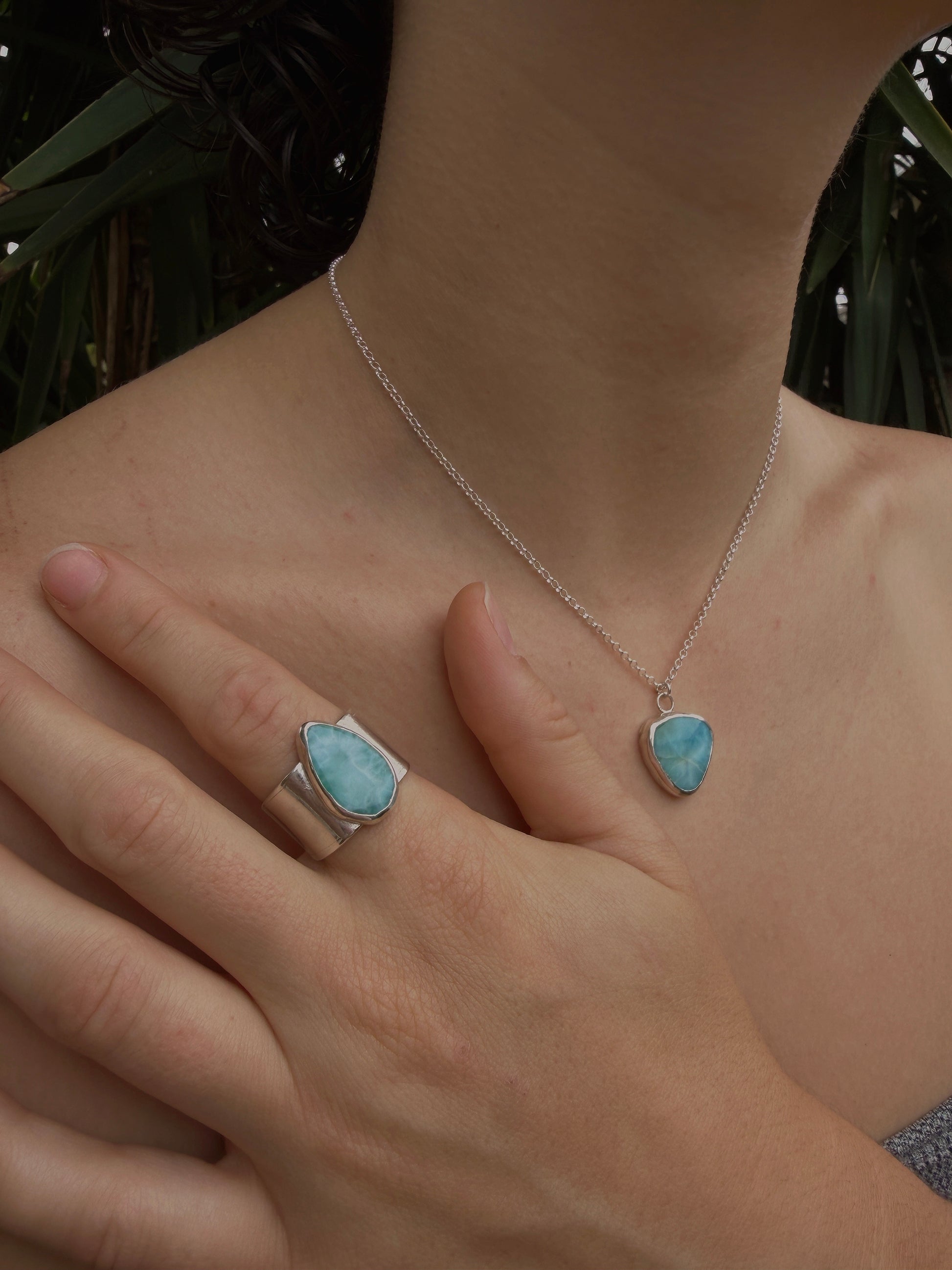 natural larimar ring (adjustable large size - U to Z)