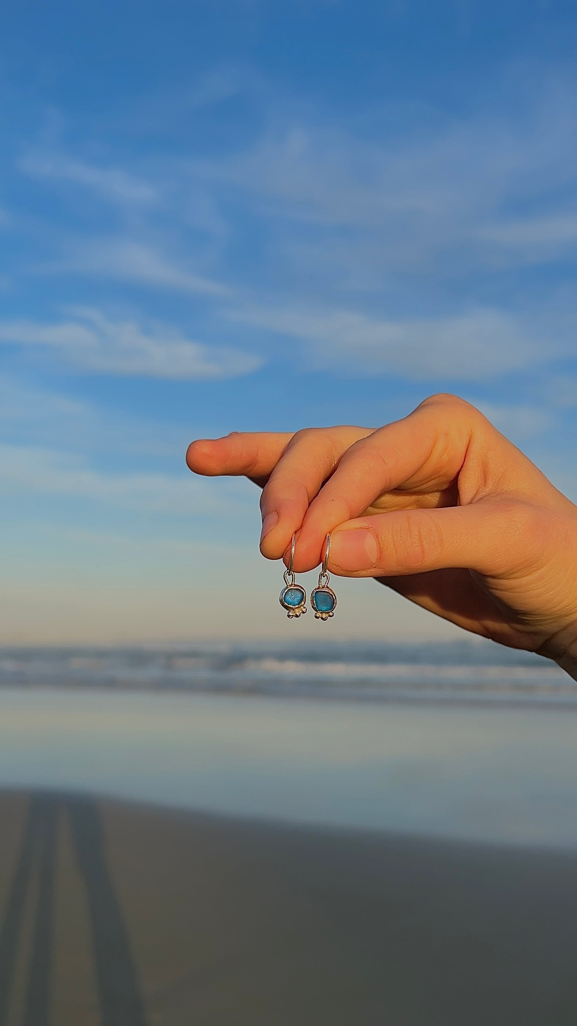 cobalt blue seaglass hoops with accent detail