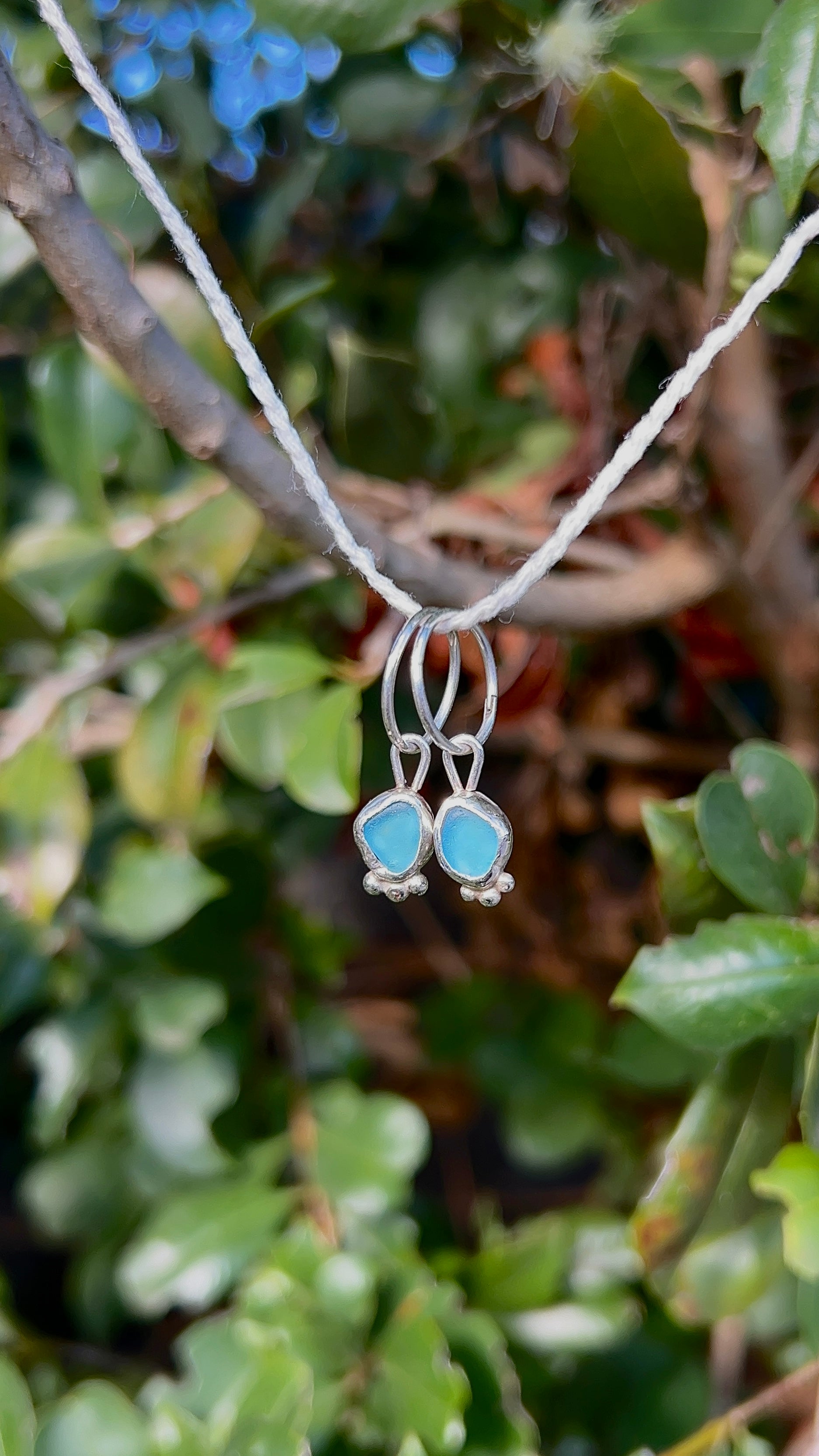 aqua blue seaglass hoops with accent detail